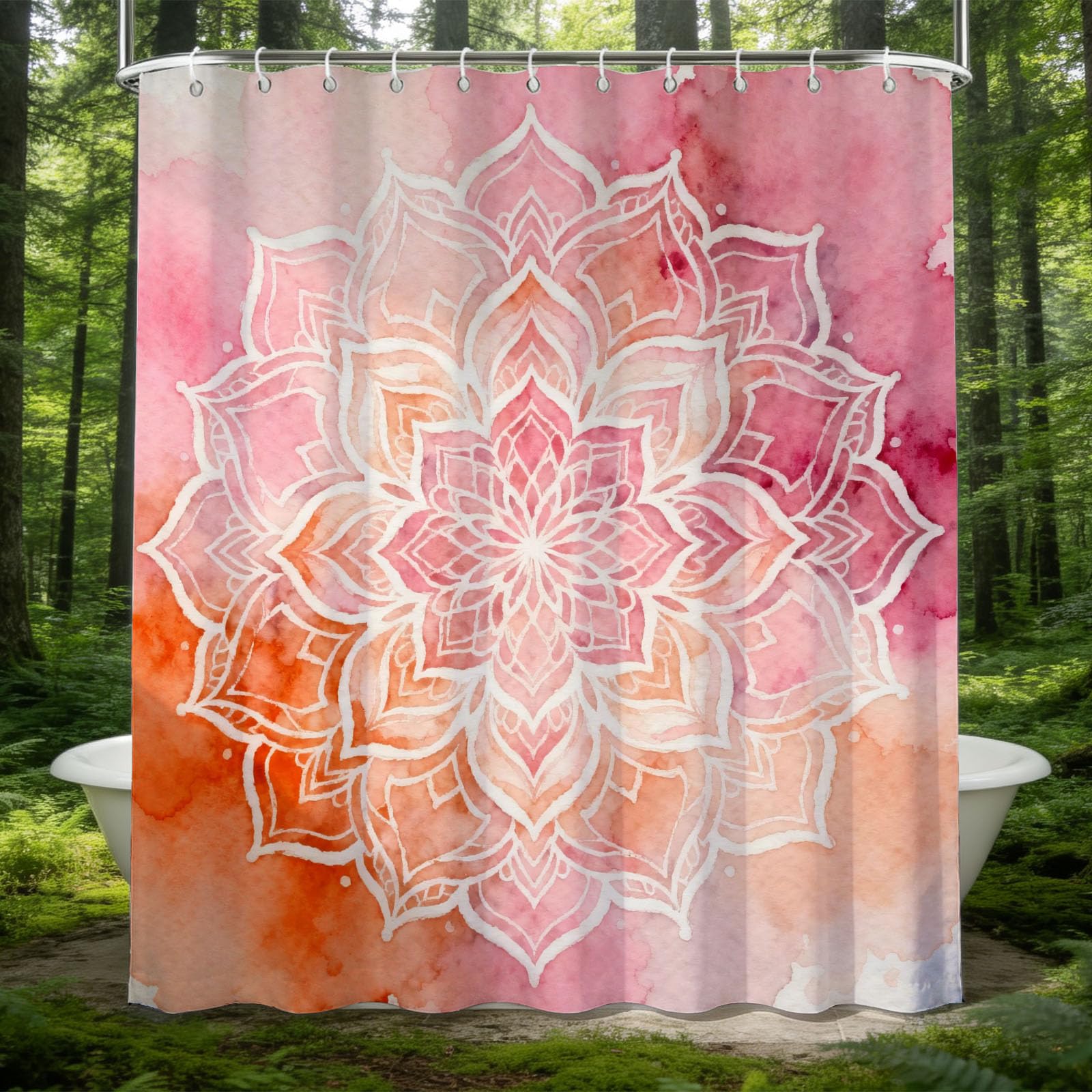 Hongduo 3D Watercolor Mandala Shower Curtain for Stalls Bathtubs Watercolor Blur Bathroom Decor Shower Curtain Set Polyester Fabric Waterproof 180x180cm/71X71 Inch with Hooks