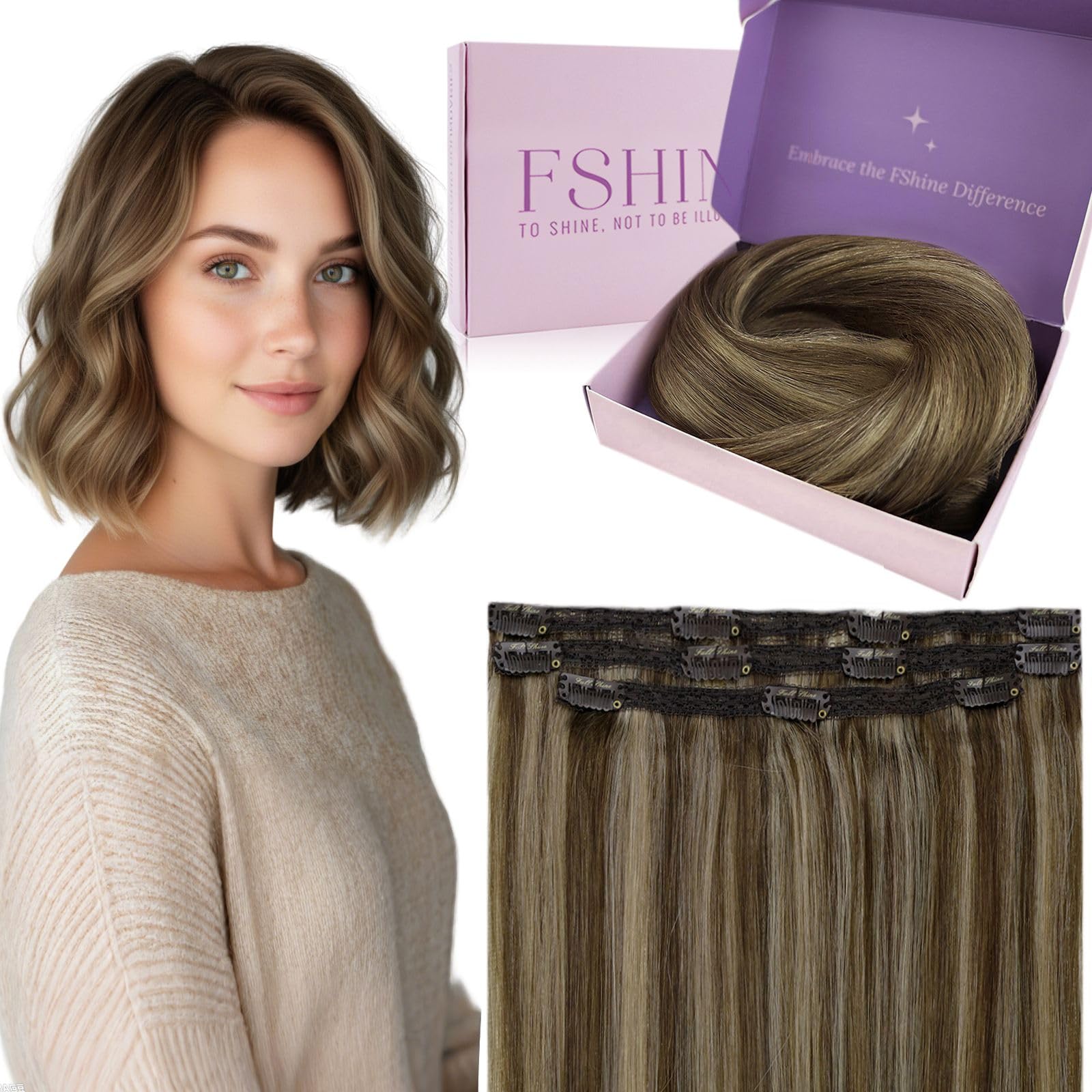 Fshine Extensiones de Clip de Pelo Natural Humano 7pcs 14 Pulgadas Extensiones Clip Pelo Natural Negro Natural Color 1B 120G — view 51