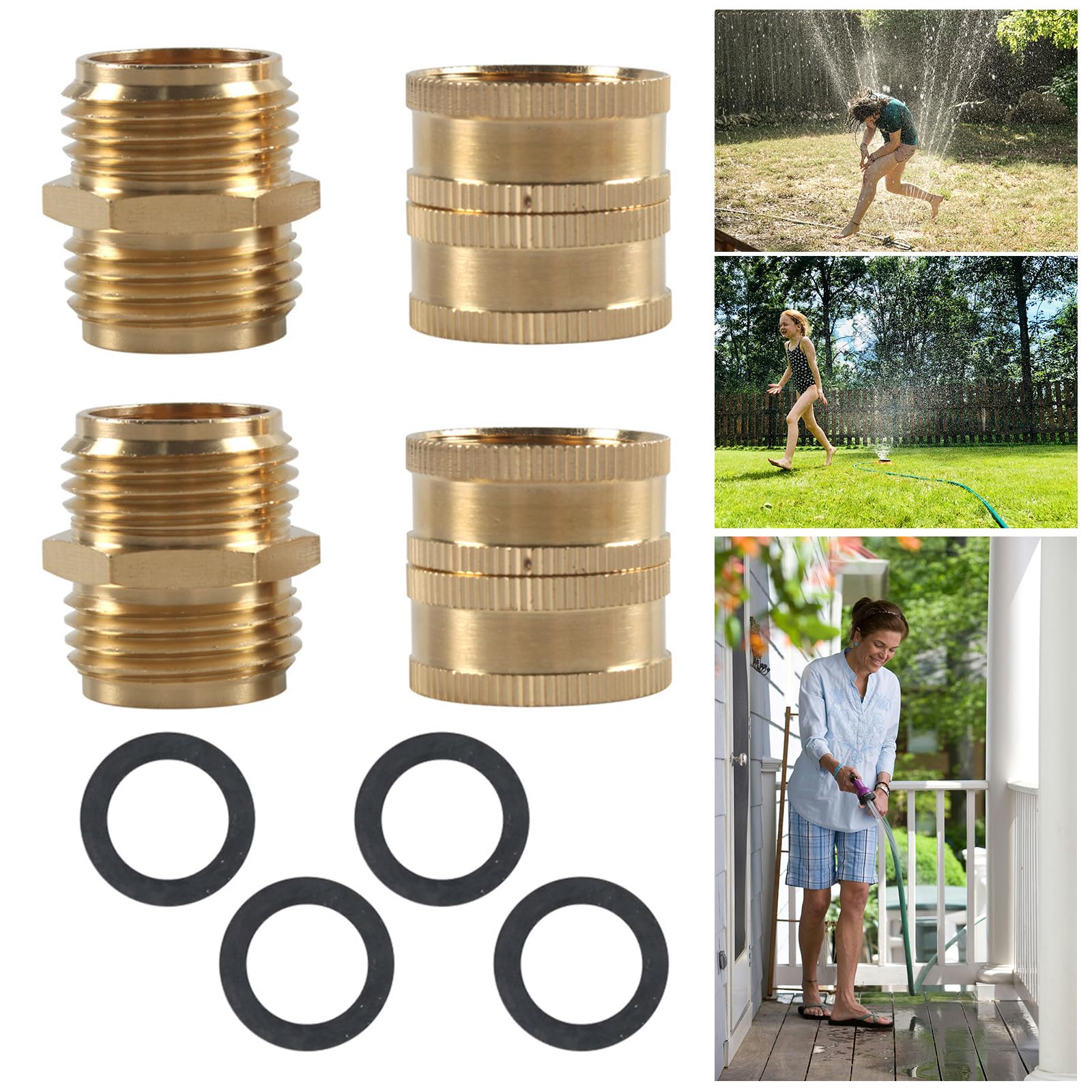 Adattatori Per Tubo Da Giardino Hourleey In Ottone Massiccio - Kit 4 Pezzi: 2 Maschio-maschio E 2 Femmina-femmina, Con 4 Rondelle Extra - 2