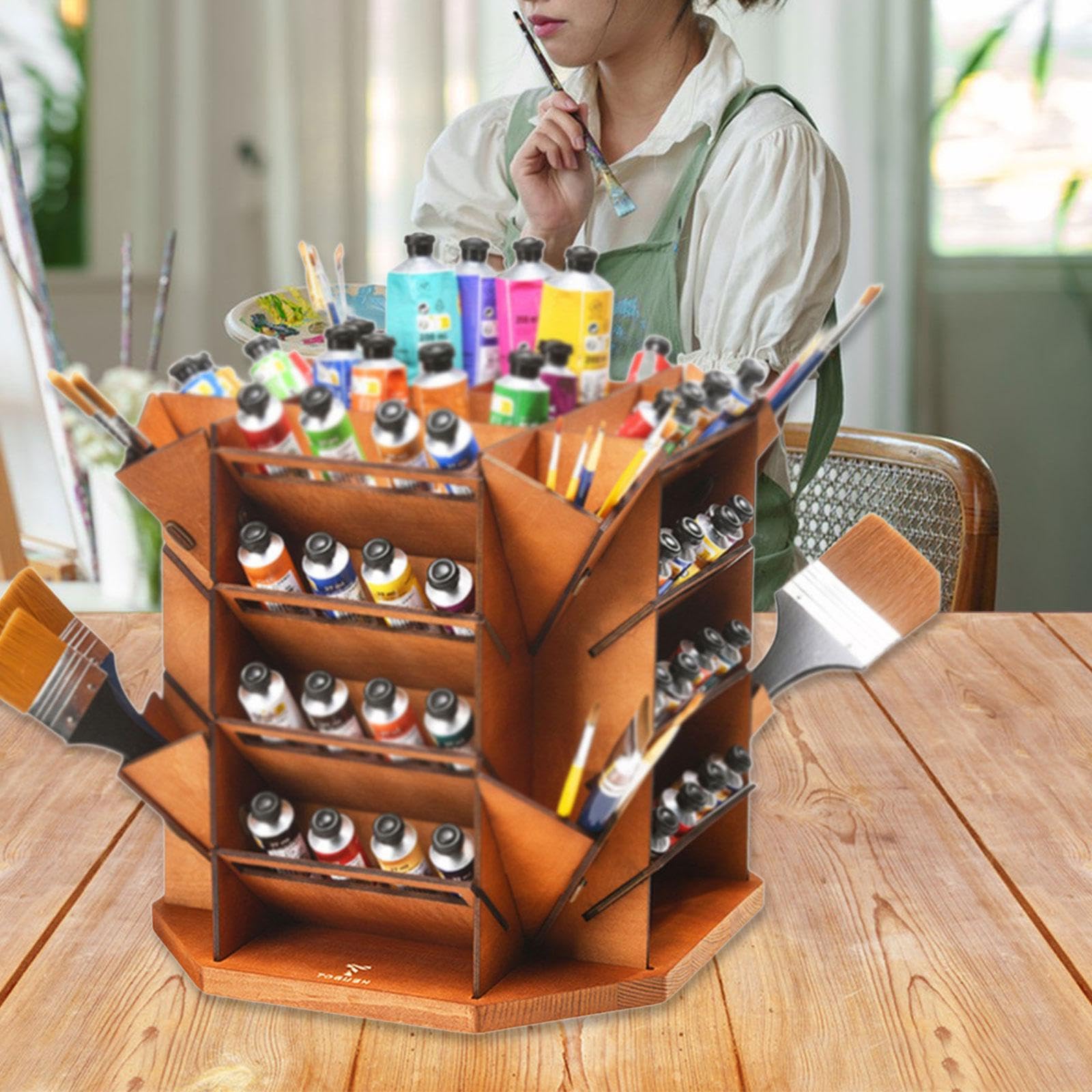 Organizador de Pintura en Miniatura, Soporte para Suministros de, Estante de papelería de Gran Capacidad, Estante de Almacenamiento marrón