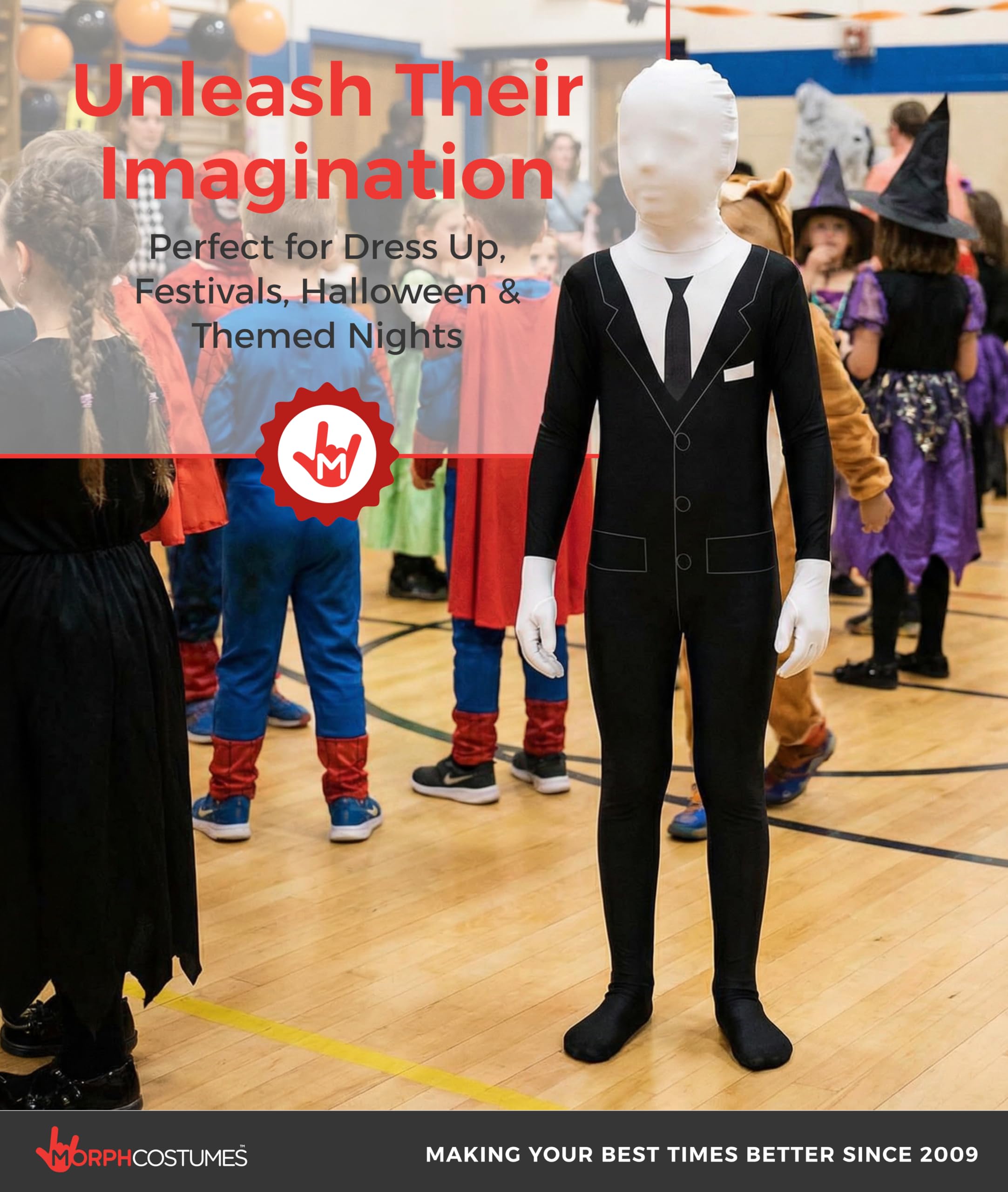 Morphsuits Slender Man Dziecięcy Morfsuit - Straszny Kombinezon z Miejskiej Legendy na Halloween, XL