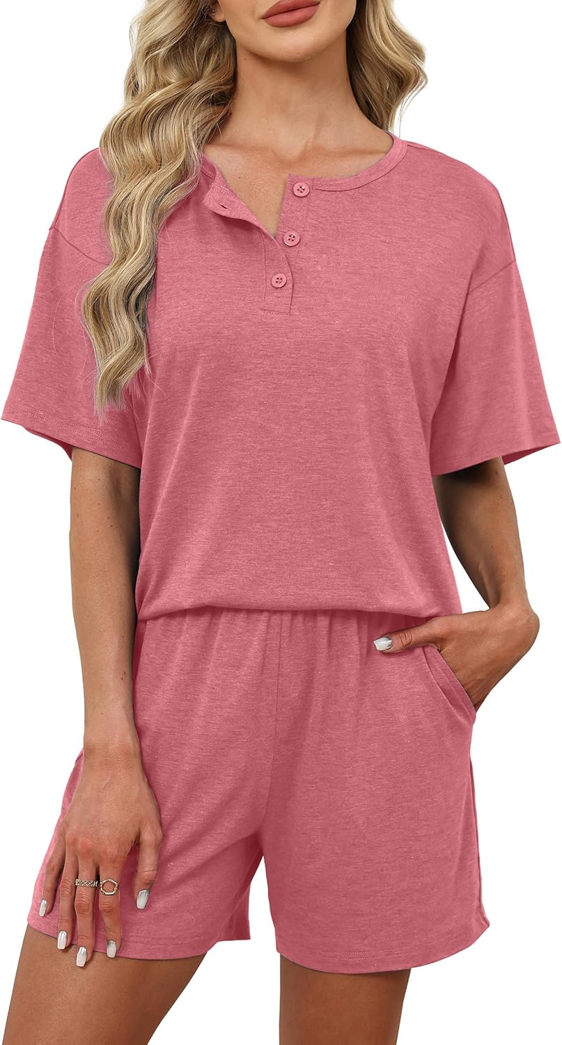 WIHOLL 2 Piece Sets for Women Lounge Sets Summer Outfits 2026 Button Down Short Sleeve Tops and Shorts Set with Pockets - Image 4