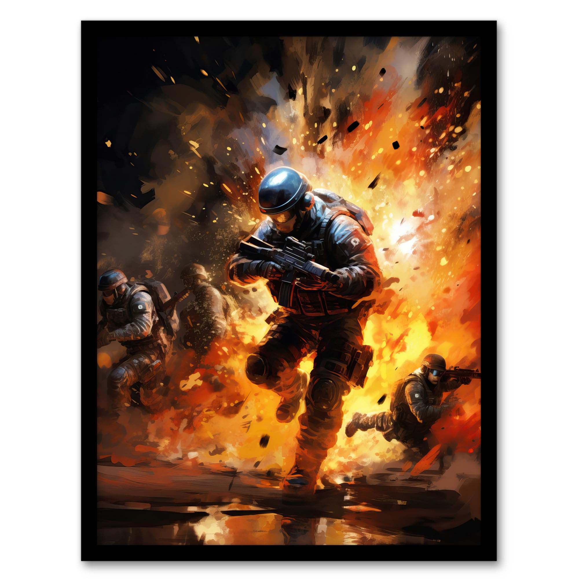 Artery8 Military Operation Army Explosion Scene Action Artwork Painting Artwork Framed Wall Art Print A4