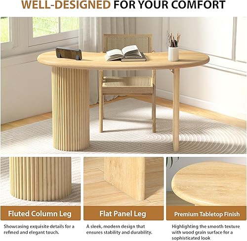 Miniatura 3 de LEVNARY Escritorio pequeño curvado de 54.3 pulgadas, escritorio ejecutivo de madera con patas estriadas resistentes, escritorio moderno de lujo para