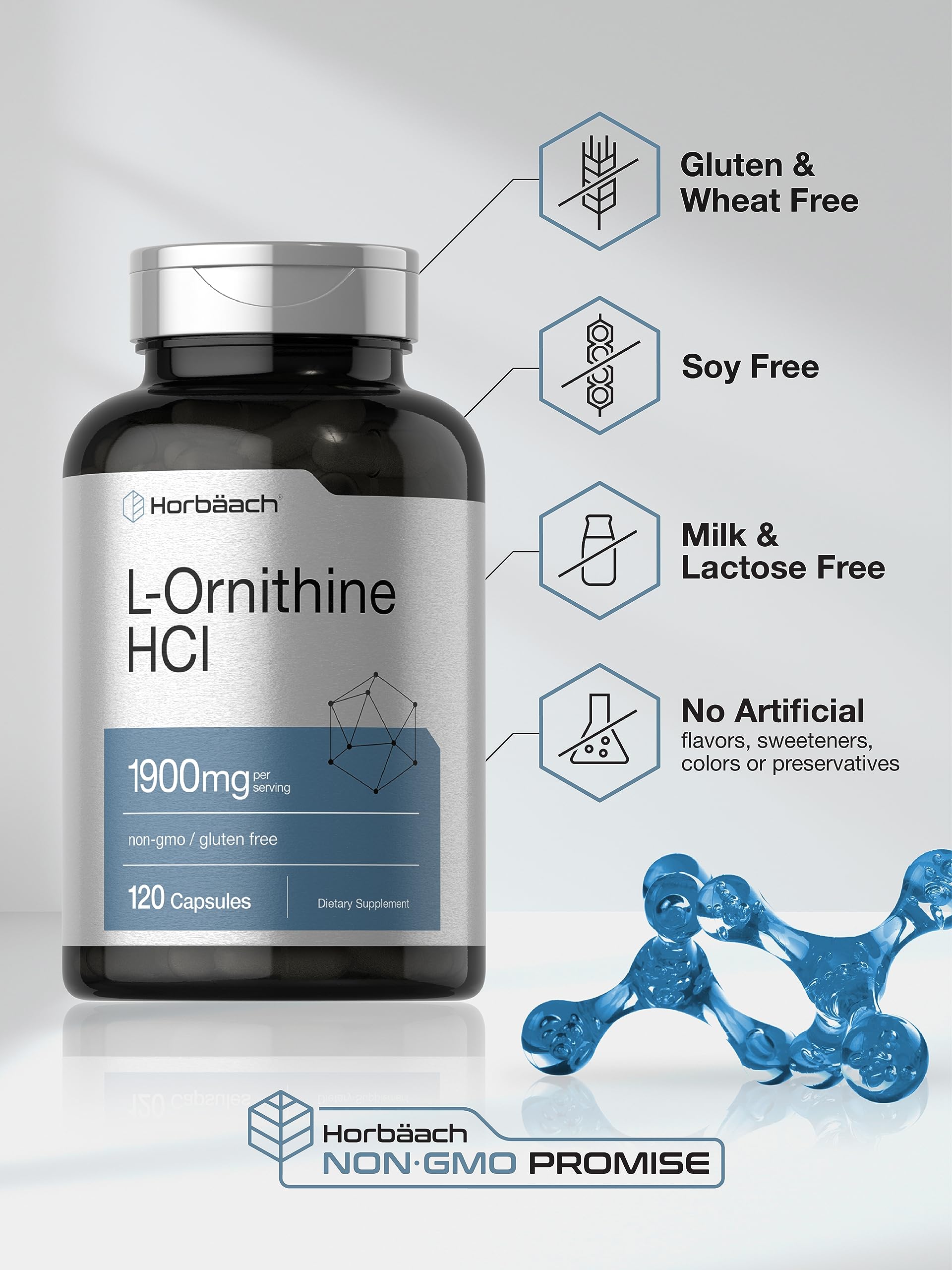 Horbäach L Ornithine HCl | 1900mg | 120 Capsules — Amazon image 4