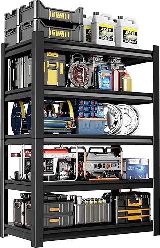 Miniatura 12 de Estantería de garaje de 59 pulgadas de ancho, estantería resistente de 5 niveles, estantes de almacenamiento de metal ajustables de 3000 libras