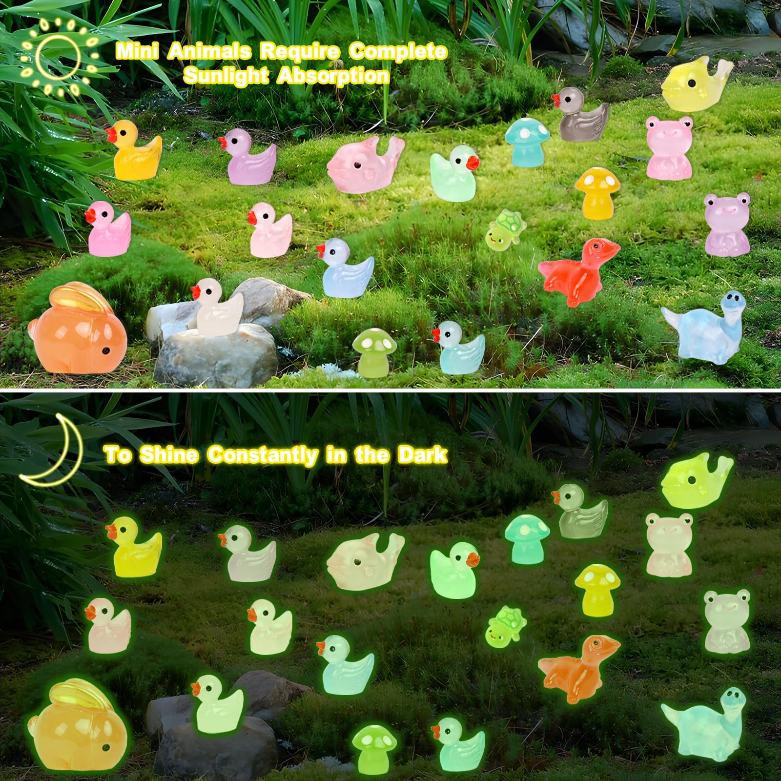 Auliuse 130Pcs Mini Resin Animals Luminous Mini Resin Animals Set Turtle Rabbit Duck Dinosaur for Garden Home Dollhouse Aquarium Landscape Décor (130pcs) - Image 3