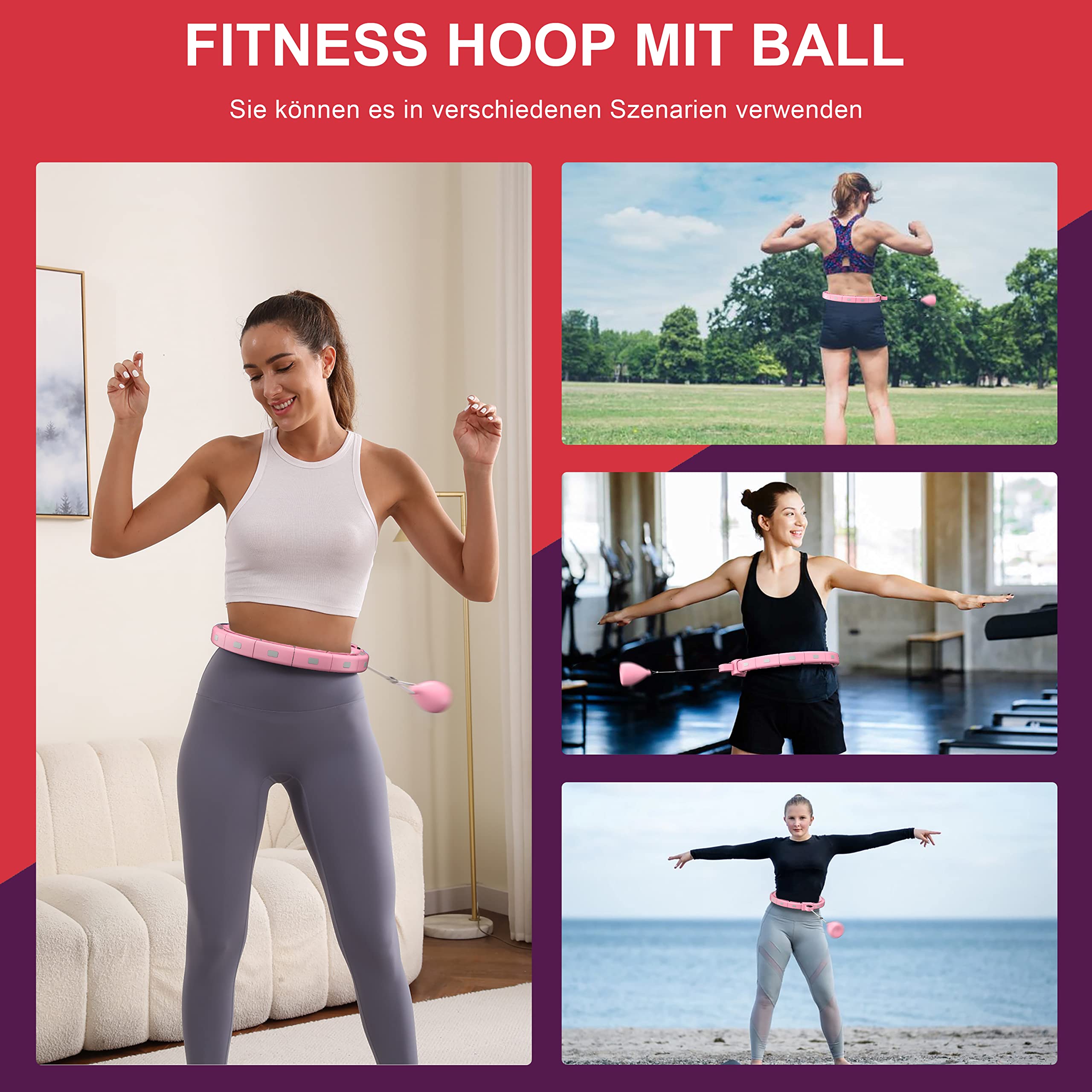 Smart Weighted Hula Hoop for Adult Weight Loss with Body Tape Measure Attachment (Pink)