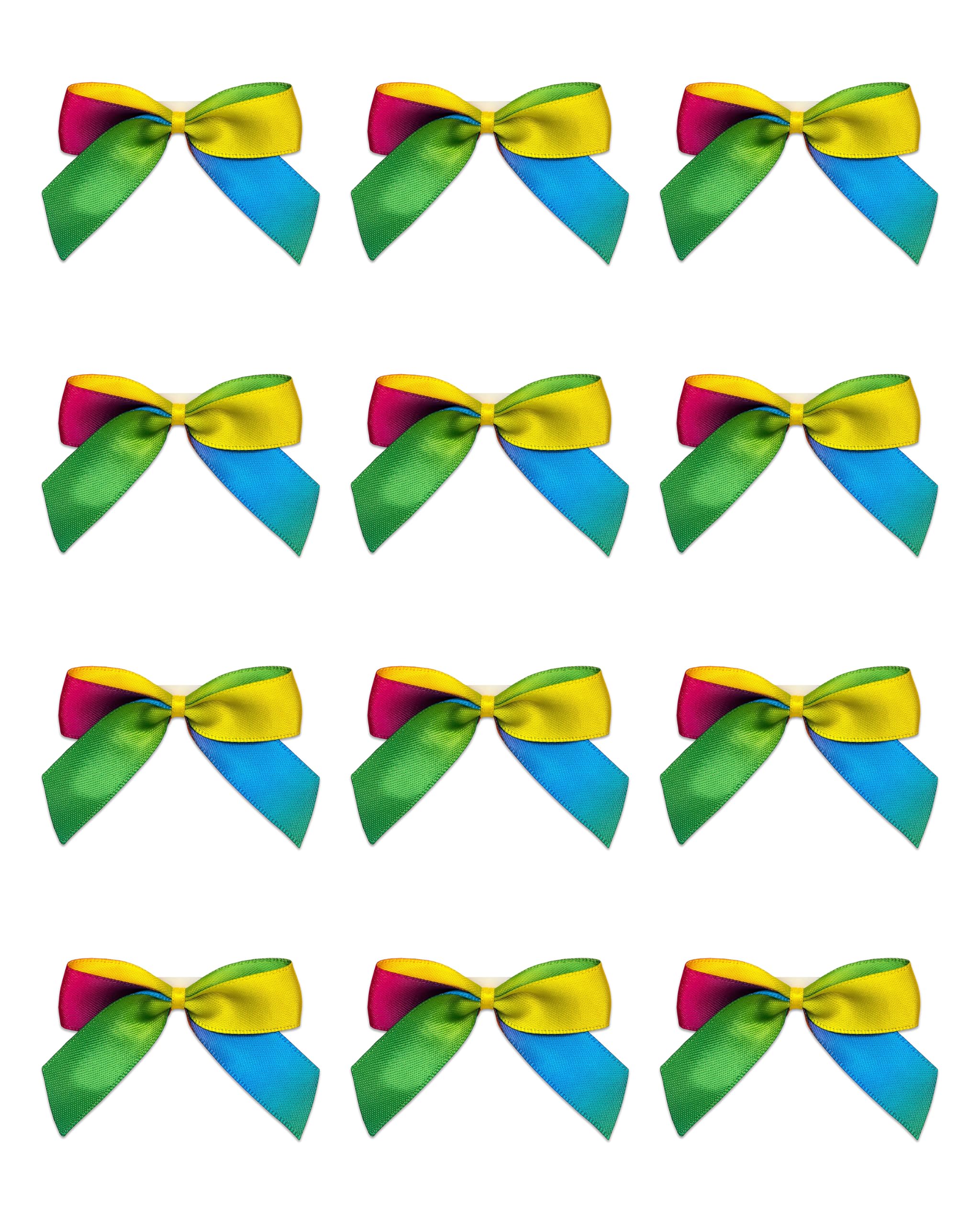 Italian Options Small Satin Ribbon Bows, Self Adhesive Bow Decorations for Crafts, Gift Wrap, Hampers, Hair Bows, Wedding Stationery, Floristry, Christmas, Cakes, Crafting, Rainbow, 24 Pack, 5 cm
