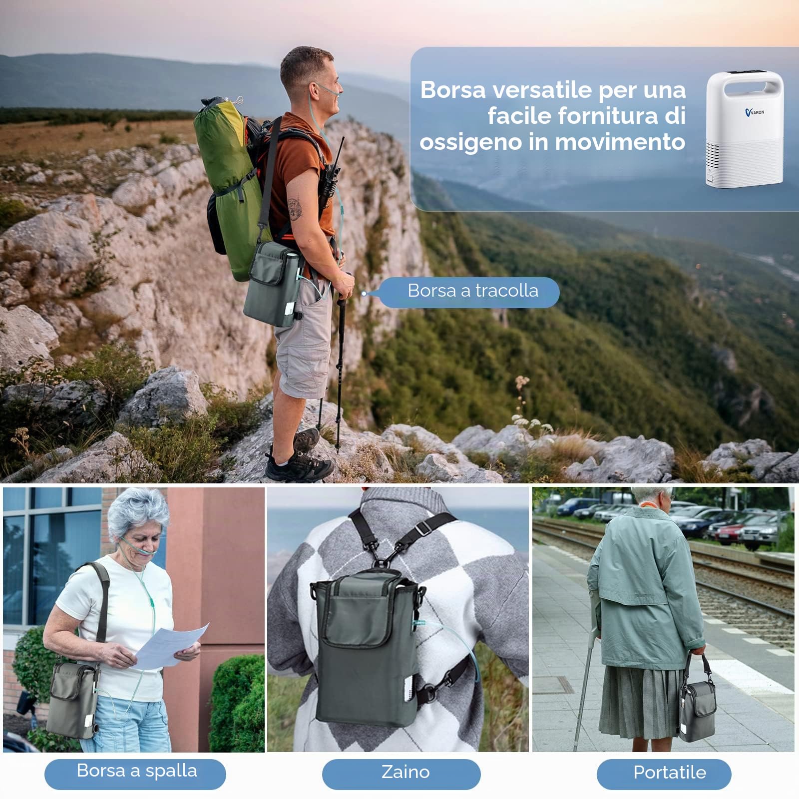 Concentratore di ossigeno portatile, concentratore di ossigeno mobile, 1-5 l/min, concentrazione del 93%, concentrazione di ossigeno, per viaggi e viaggi (con grande batteria rimovibile)