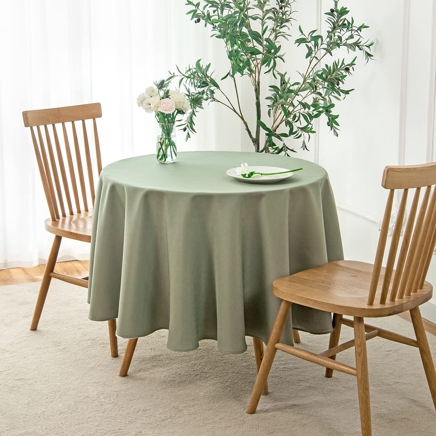 maxmill Round Linen Looking Textured Tablecloth Spill-Proof Wrinkle Free Jacquard Table Cloth for Circular Table Cover for Dining Room Buffet Banquet Parties Holiday Dinner - Image 2