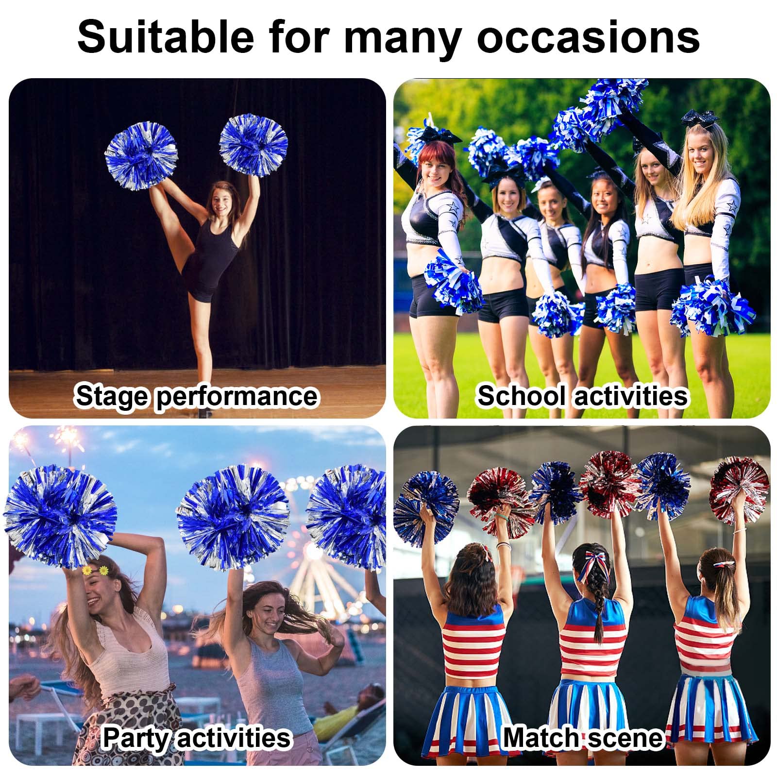 Pom Pon Cheerleader Metallici Zimoer - 2 Pezzi, Colorati, Con Anello Ergonomico, Per Sport E Danza - Foto 9