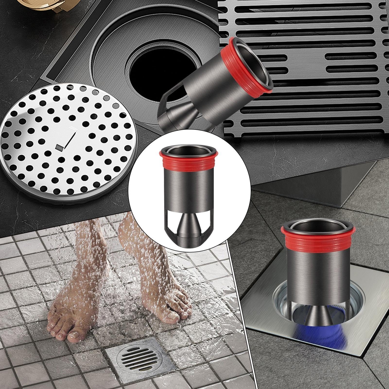 Nucleo Antiodore Per Scarico A Pavimento | 2 Pezzi | Plastica | Per Cucina, Bagno, Balcone | Nero