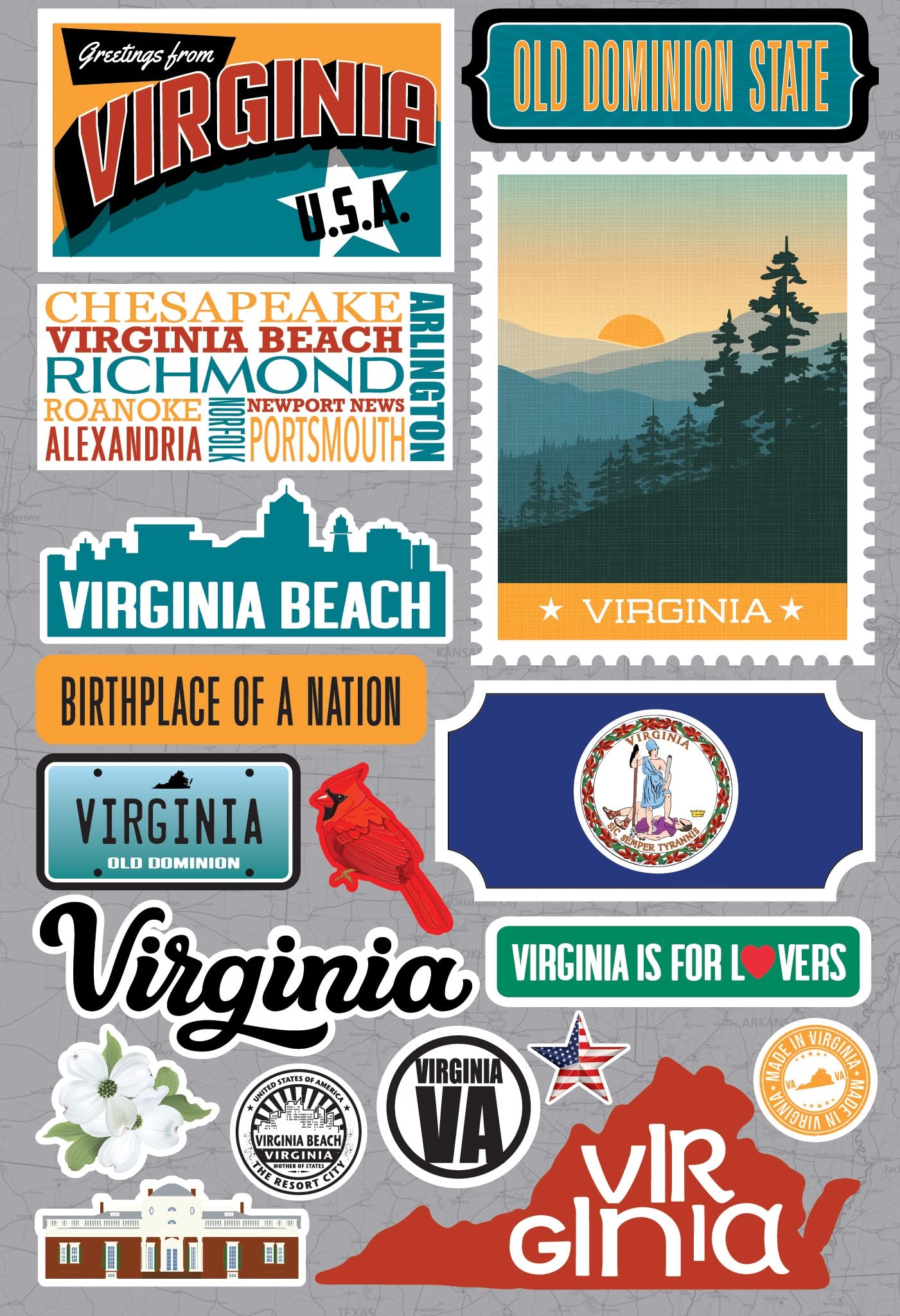 Stickers relief Virginia Jet Setters scrapbooking autocollant 3D
