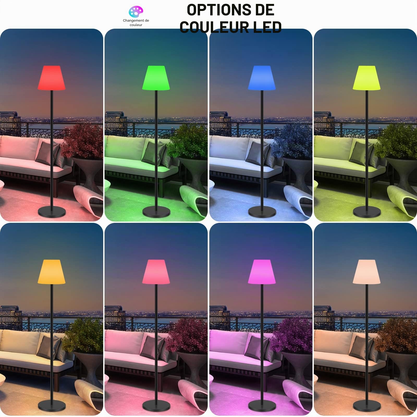 Lampadaire solaire intérieur extérieur étanche sans fil rechargeable capteur lumière LED luminosité variable jardin terrasse