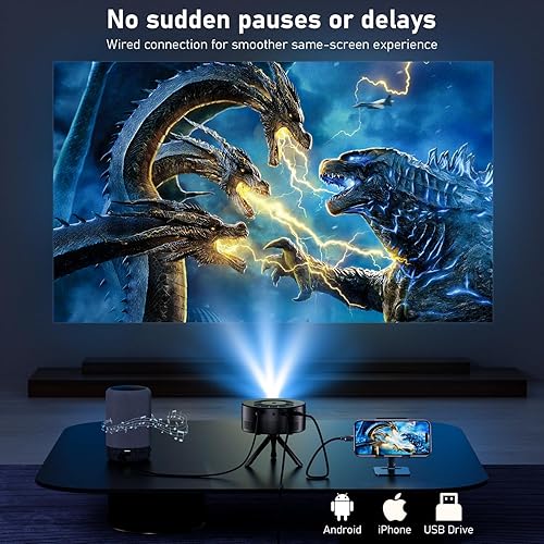 Miniatura 5 de URDUIN Mini proyector, proyector portátil con trípode, proyector de video Full HD de 1080p, proyector de película para exteriores de 9500L