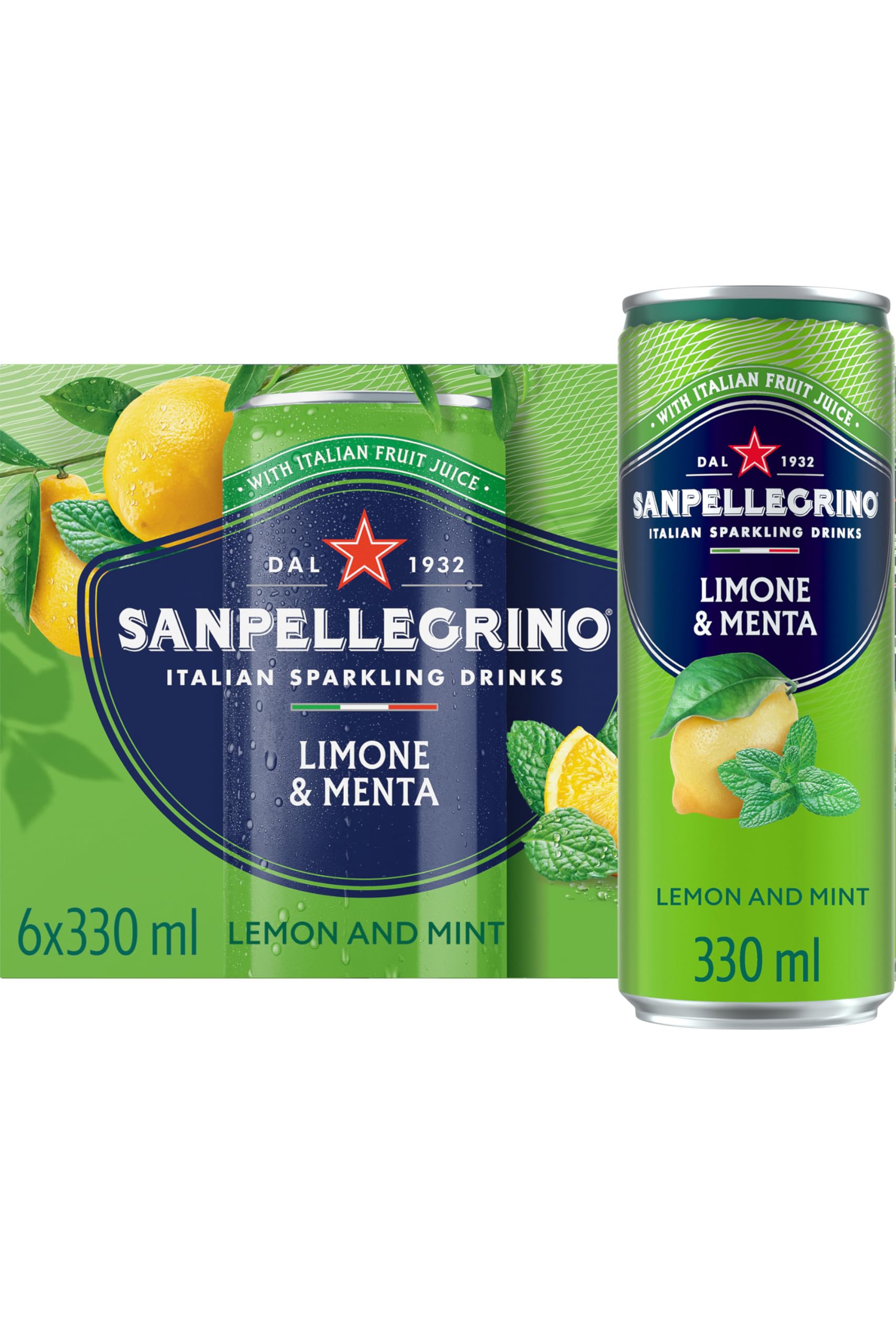 Italian Tastefully Light Sparkling Lemon & Mint Canned Soft Drink 6 x 330ml | 74 kCals per Can