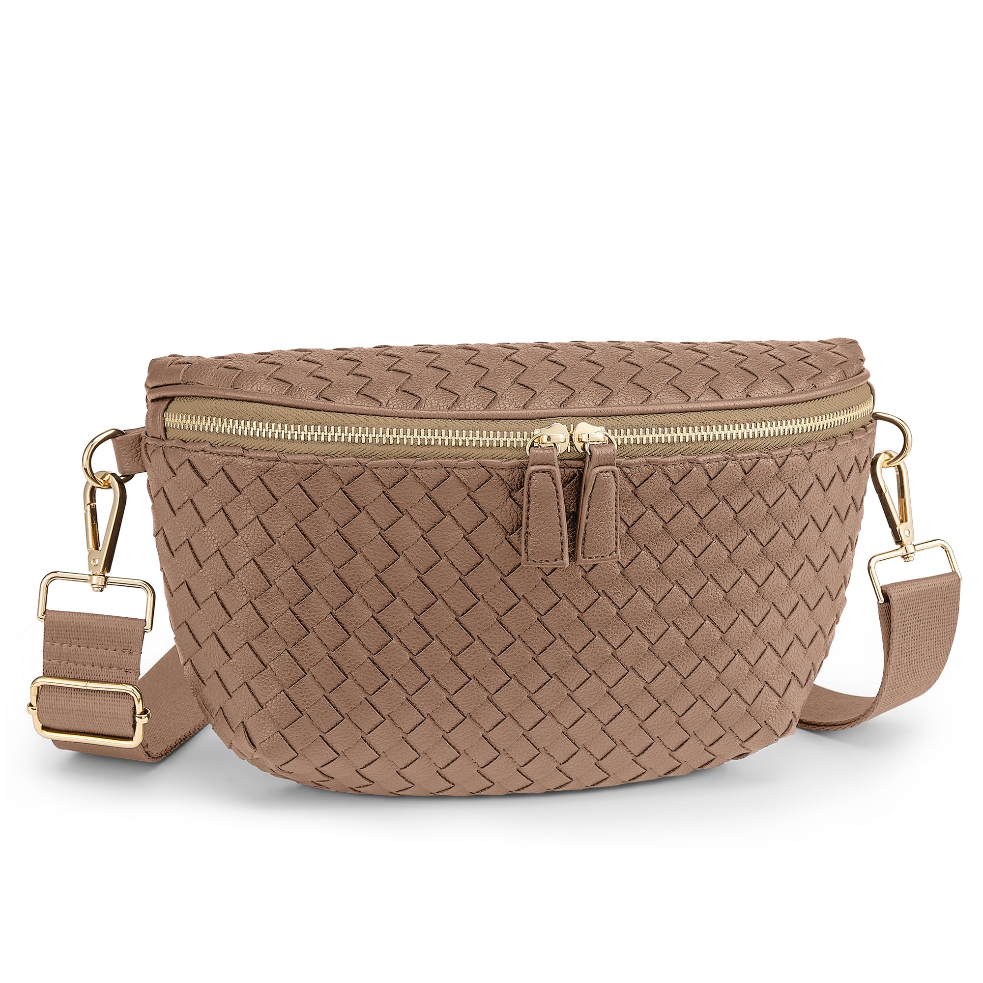 KALIDI Woven Crossbody Bag for Women Travel Vegan Leather Belt Bum Bag