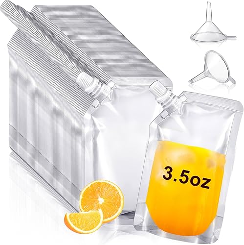 Meanplan 200 bolsas de plástico reutilizables a granel, bolsas de plástico transparentes a prueba de fugas, con embudo para fiestas, viajes,