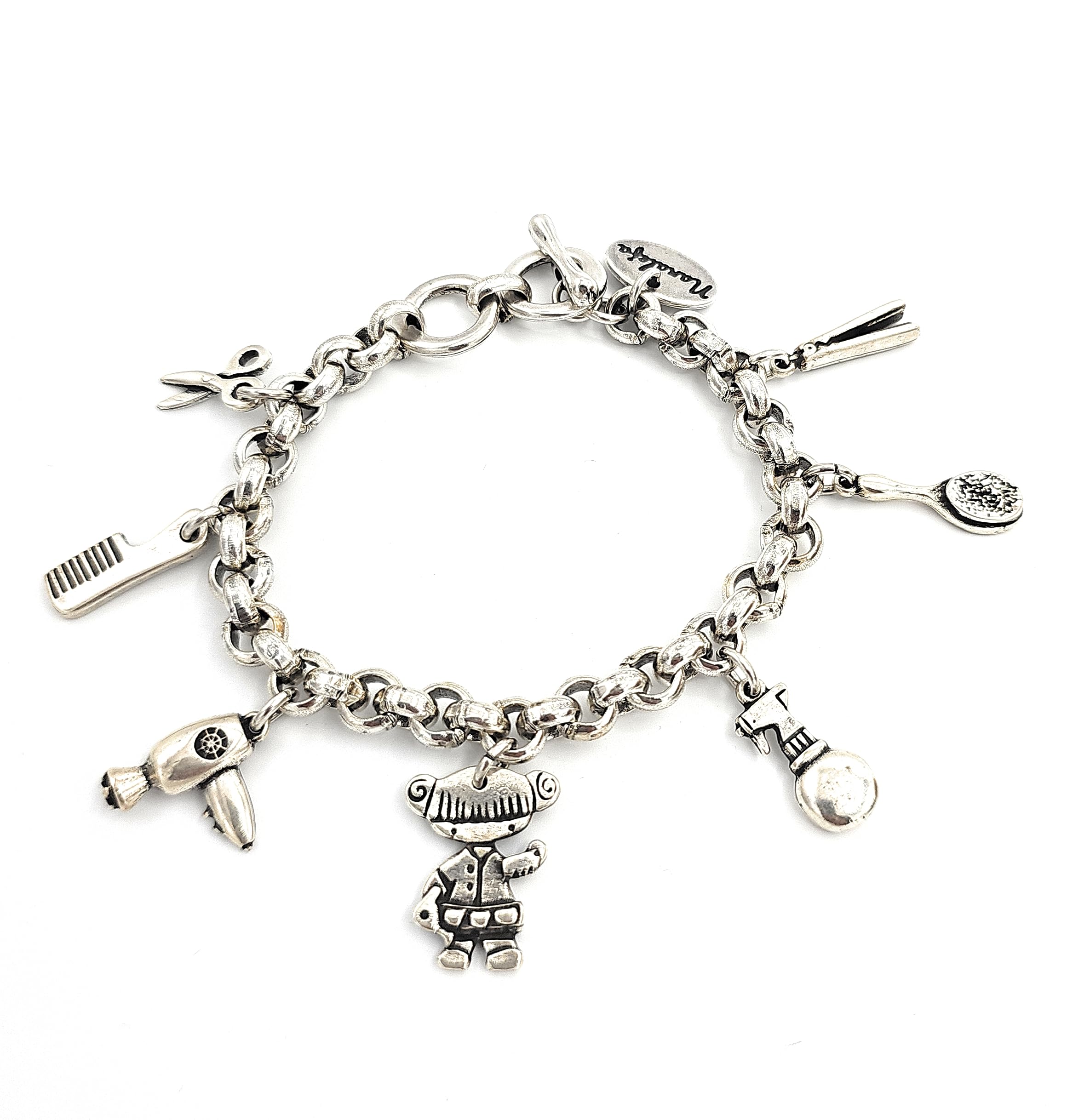 Pulsera Peluquera con 7 Charms de Peluquería, Pulseras Profesiones, Regalos Originales, Cierre Ajustable para Varias Medidas, Hecho en España