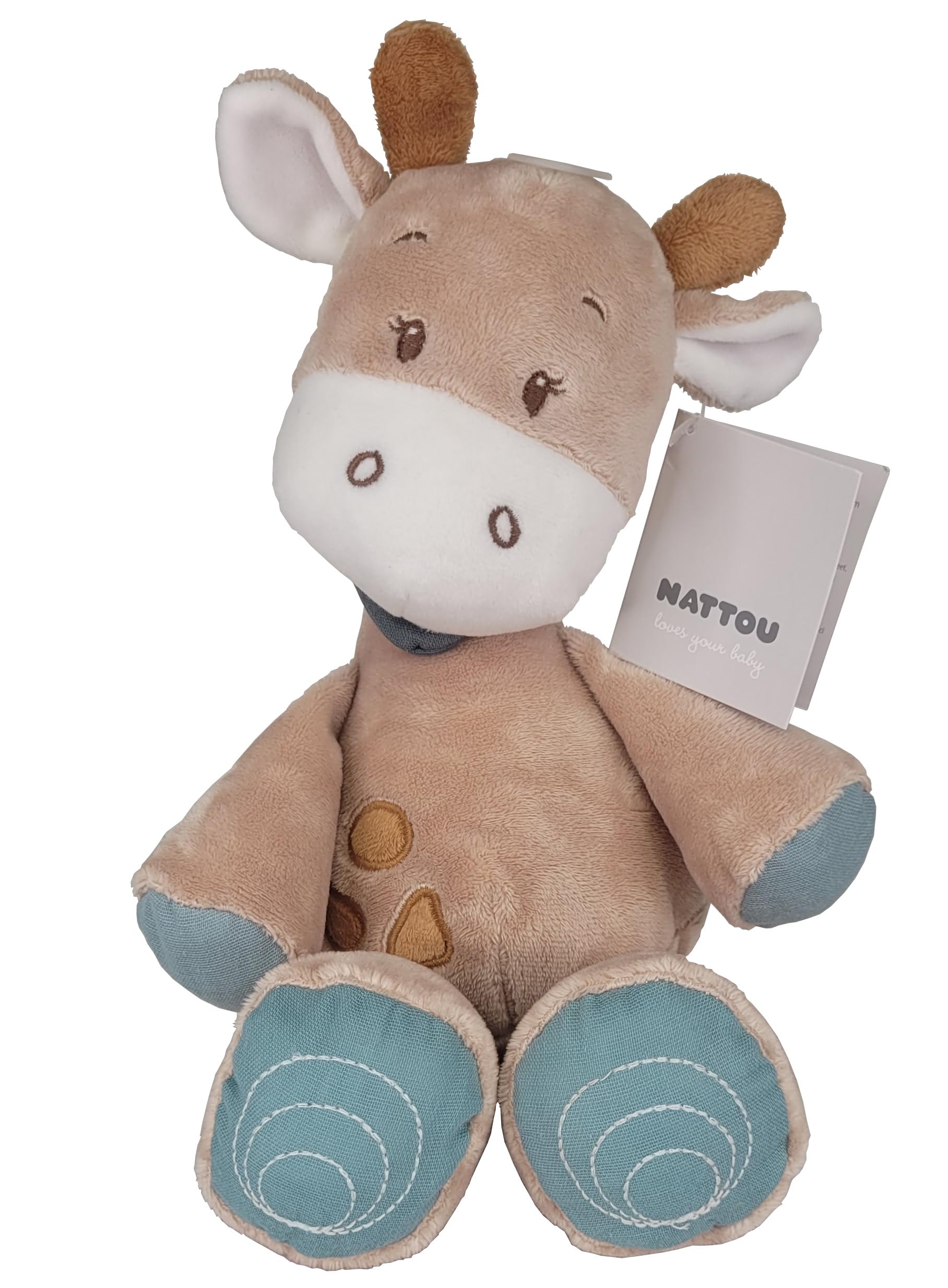 Nattou Pluszak z bawełny (muślin) i poliestru, żyrafa Luna, towarzysz od urodzenia, ok. 30 cm, Luna i Axel, zielony/beżowy