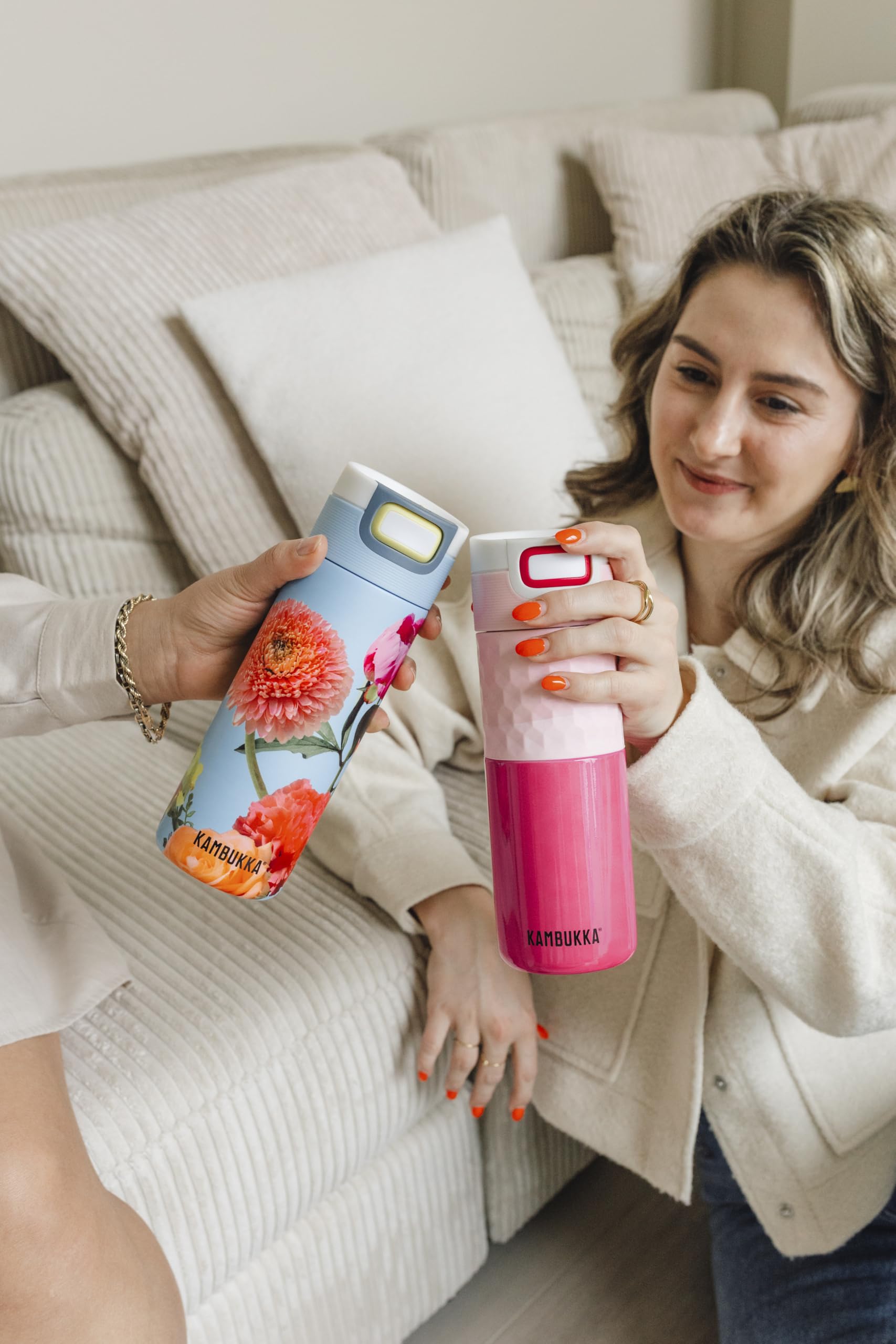 Kambukka Zestaw Pinky: bidon ze słomką Lagoon 1000 ml + termos Etna 500 ml – szczelny kubek termiczny i butelka, BPA Free, róż