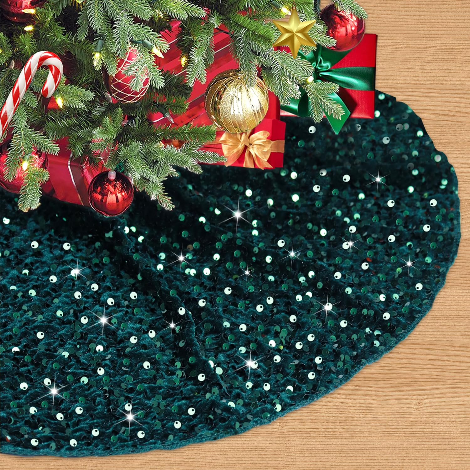 Emerald Green Christmas Tree Skirts 36 Inches Velvet Trees Skirt Sequin Tree Skirts Christmas Trees Green Skirt Xmas Tree Blanket Christmas Skirts for Xmas Trees Velvet Ornaments
