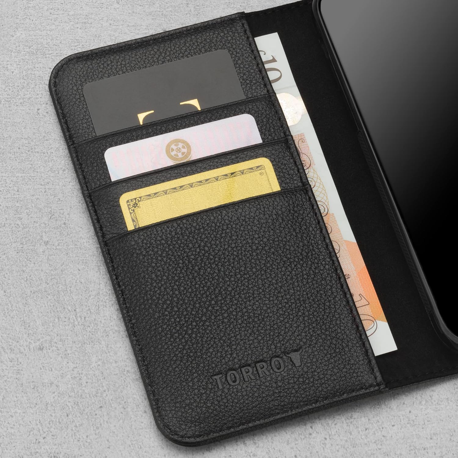 TORRO Leather Case Compatible with iPhone 11 – Genuine Leather Wallet Case/Cover with Card Holder and Stand Function (Black)