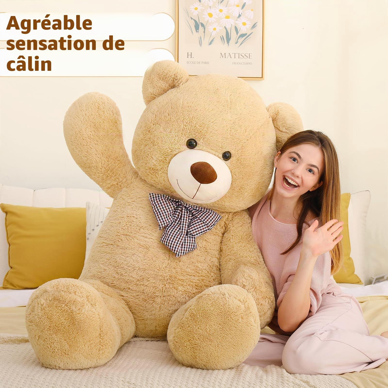 MorisMos 140cm Ours en Peluche Geant, XXL Brun Nounours Géant 1.4m Mignonne Douce Peluche Grand, Grosse Teddy Bear Jouet Cadeau pour Enfant Fille Femme Anniversaire Noël Deco