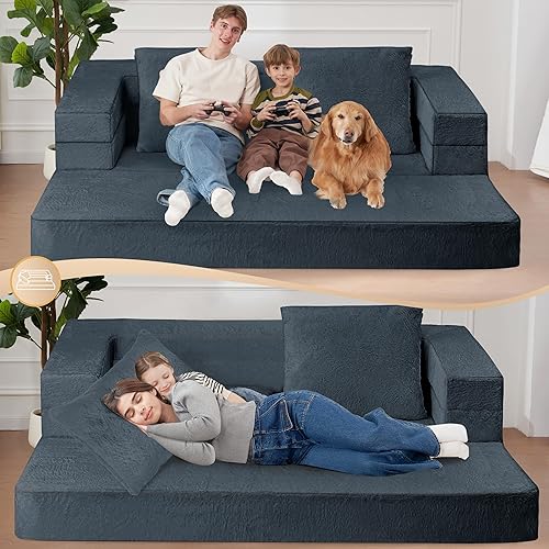 Miniatura 158 de Cama humana gigante para perro, cama 3 en 1 para perro de tamaño humano con funda de piel sintética lavable, cama grande plegable para mascotas con