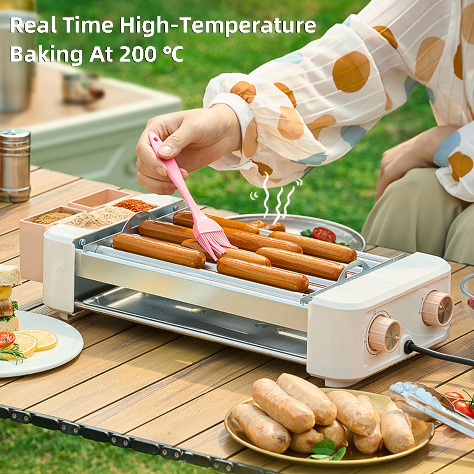 Dpofirs W Pełni Automatyczny Elektryczny Wałek do Hot Dogów 6-rurowy Grill do Kiełbasek Maszyna Oszczędzająca Miejsce Wielkość Rodziny na Przyjęcia dla Dzieci