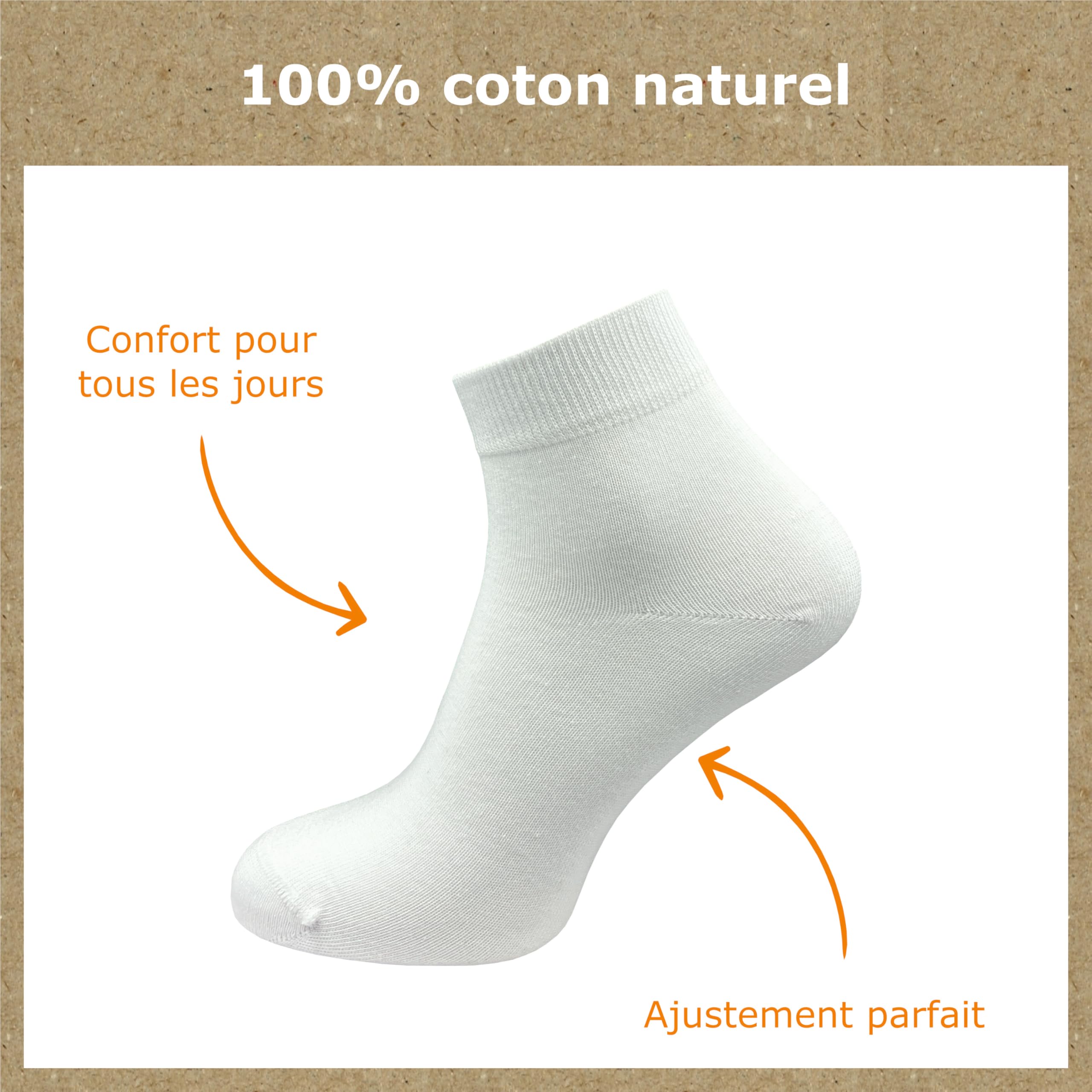 GAWILO Chaussettes quarter 100% coton pour hommes (6 ou 10 paires) | Plus longues que des socquettes, couvrent la cheville