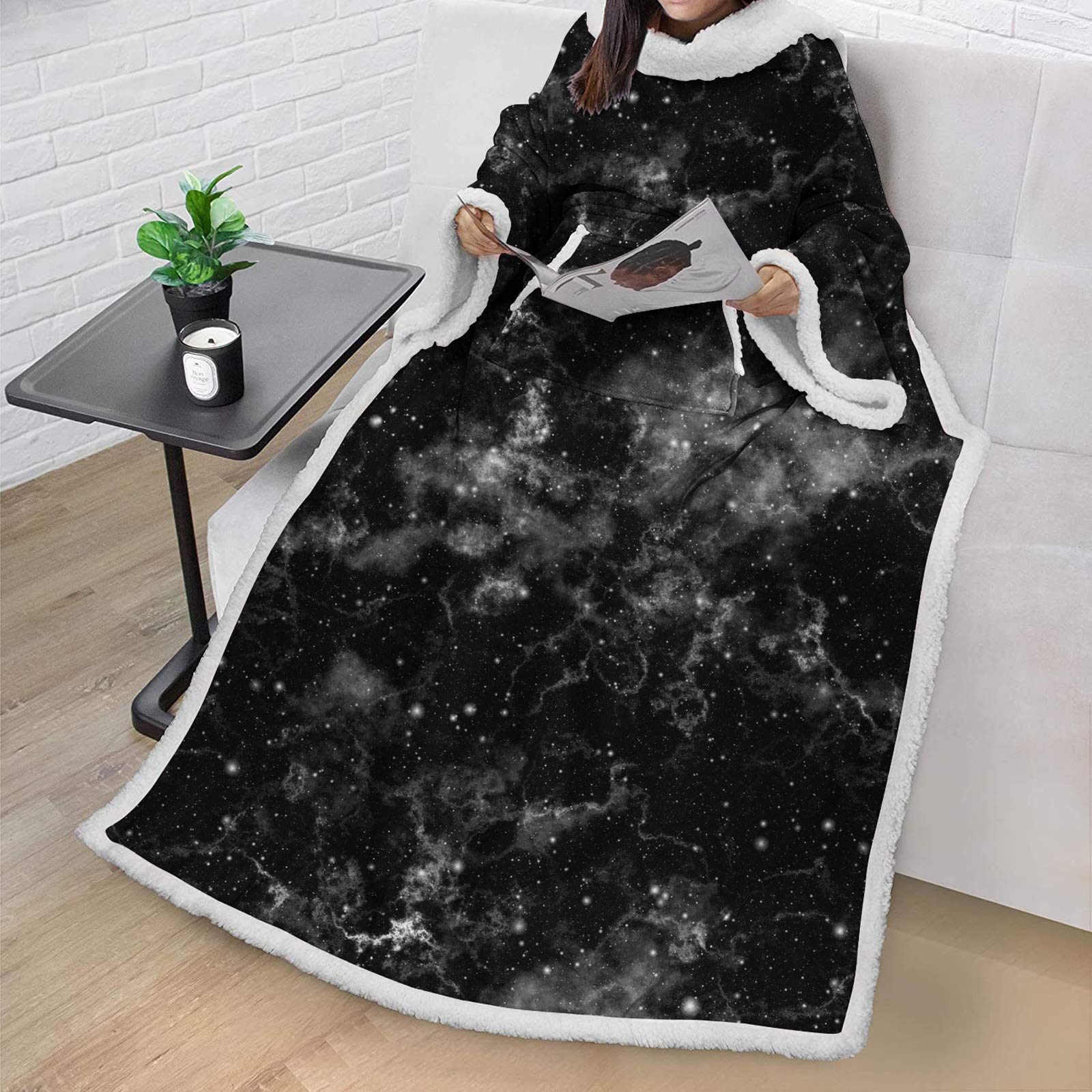 Manta Sherpa Ponible Para Adultos, Para Hombre Y Mujer Cómoda Y Calentita Manta Con Mangas, Manta Bata Para El Hogar, Bata Para Ver La Tele Manta De Sofá 003-One size