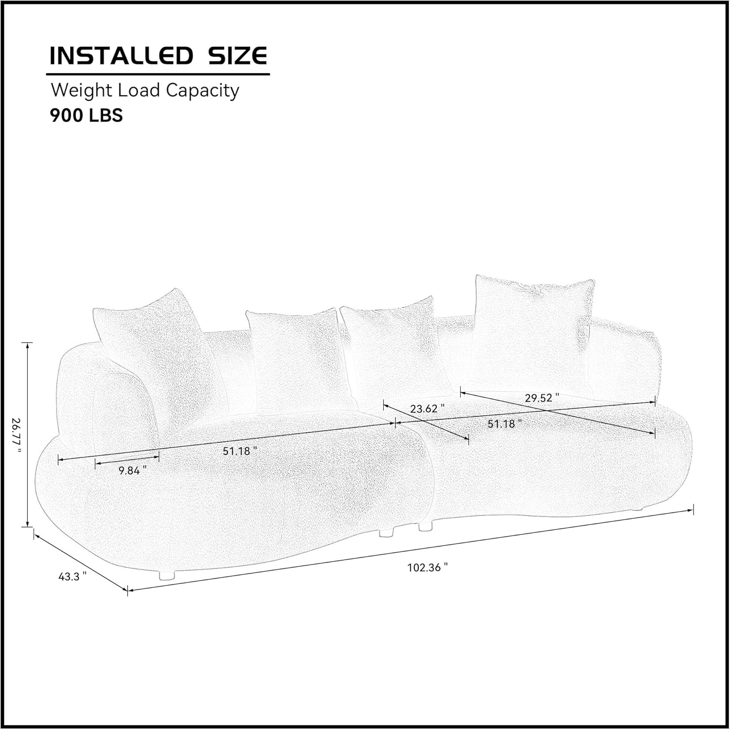 102" Modern Curved Sectional Sofa Couch,4-Seater Deep Seat Modular Teddy Couches with 4 Pillows,Comfy Cloud-Style Boucle Sofas for Living Room,Apartment, Small Spaces,Easy Assembly (Green)