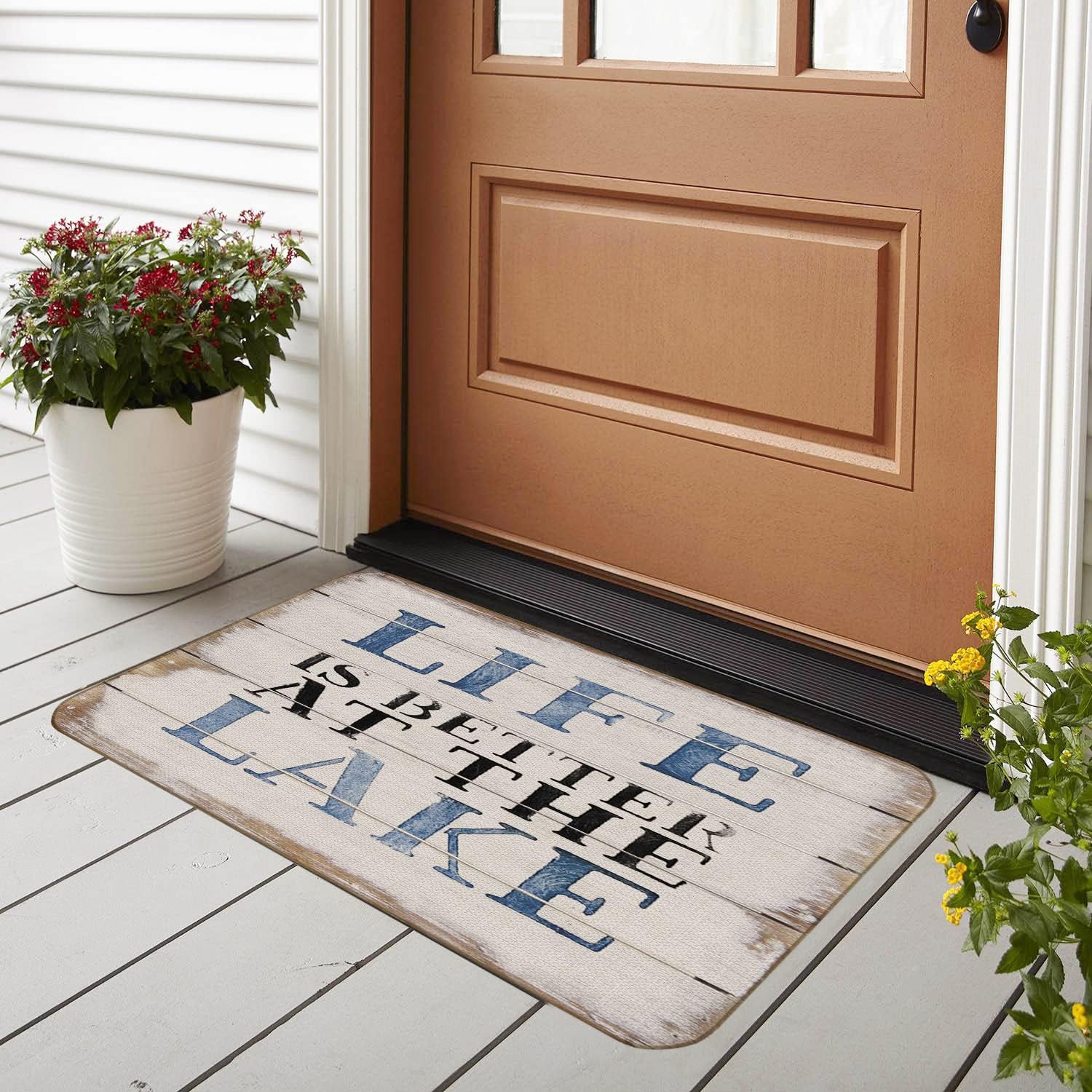 BXFAHZJ Lake House Life is Better at The Lake Door Mat 17x30 Inch Set of 2 Indoor Outdoor Entrance Doormat Decor