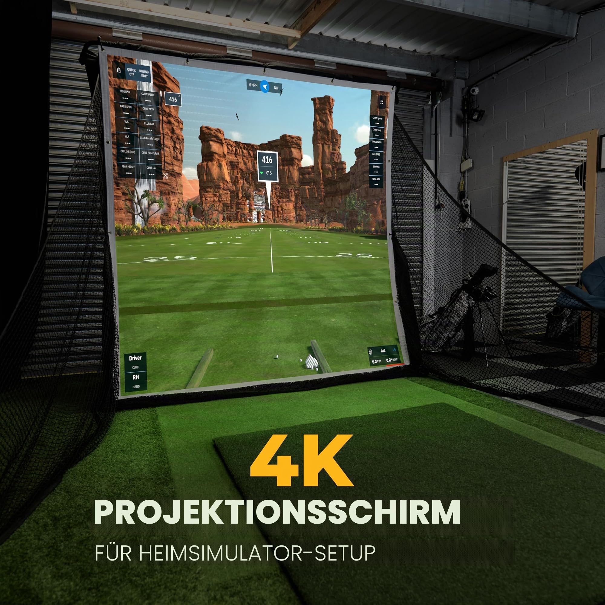 SimSpace Deluxe Home Driving Net Impact Screen, 2,4 x 2,5 m — Projektorleinwand für Golf-Simulation, kompatibel mit SimSpace Driving Net, inklusive 20 Bungee-Schnüren, Premium-Schlagmaterial