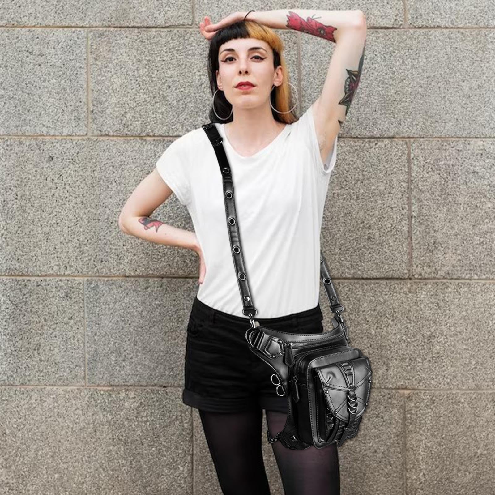 Renesansowa torba na pasek, renesansowa torba na pasek | Torba talię nogę | PU Skórzana nogawkę Steampunk Etui,Wodoodporna z paskiem nogę Retro Punk Gothic saszetka do p