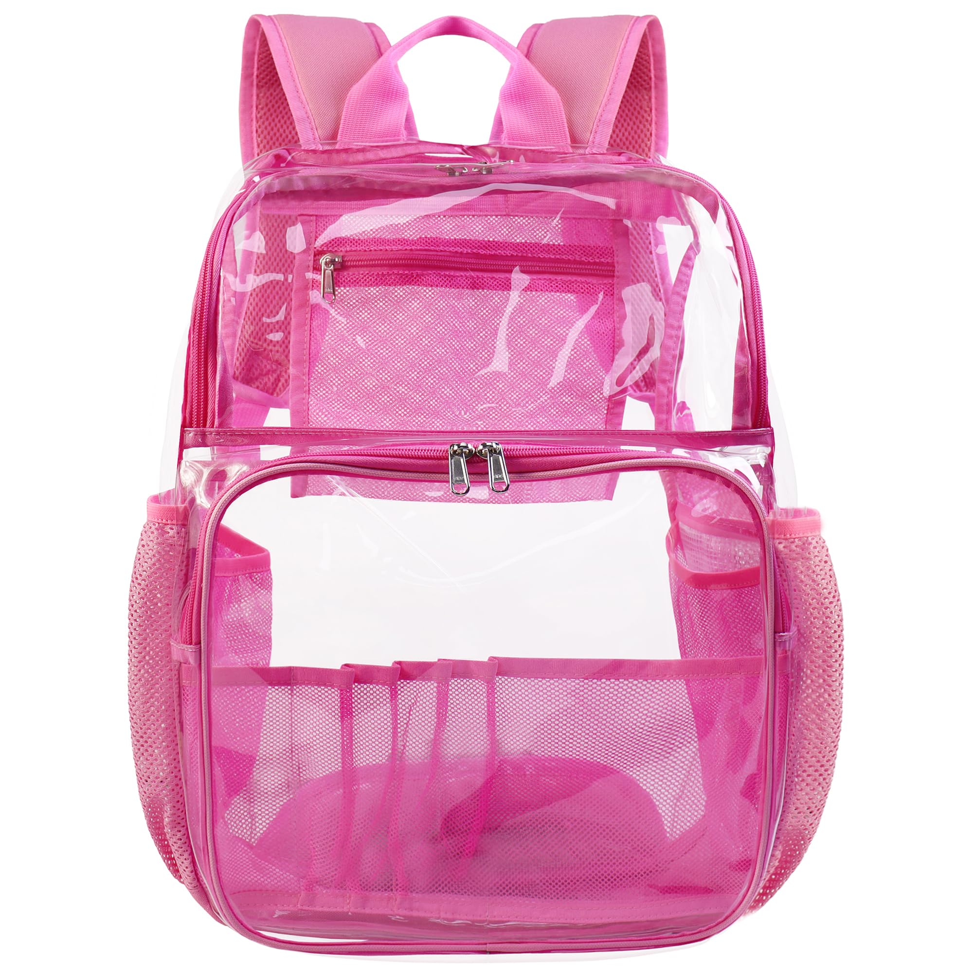 GiMiUiTo Clear Backpack,See Through Backpack School Approved Heavy Duty Clear Backpack Transparent Bookbag for College Work Travel Security,Pink