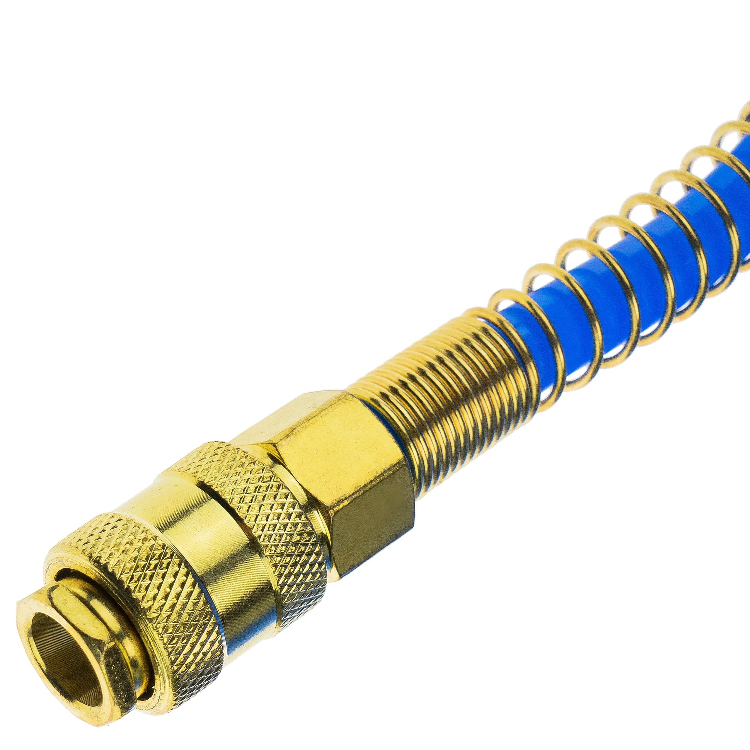 Tubo a spirale ad aria compressa SP-PU 10 m, tubo aria compressa 8/12 mm in PU, pressione massima 10 bar, con protezione antipiega e attacco rapido, adatto per utensili pneumatici