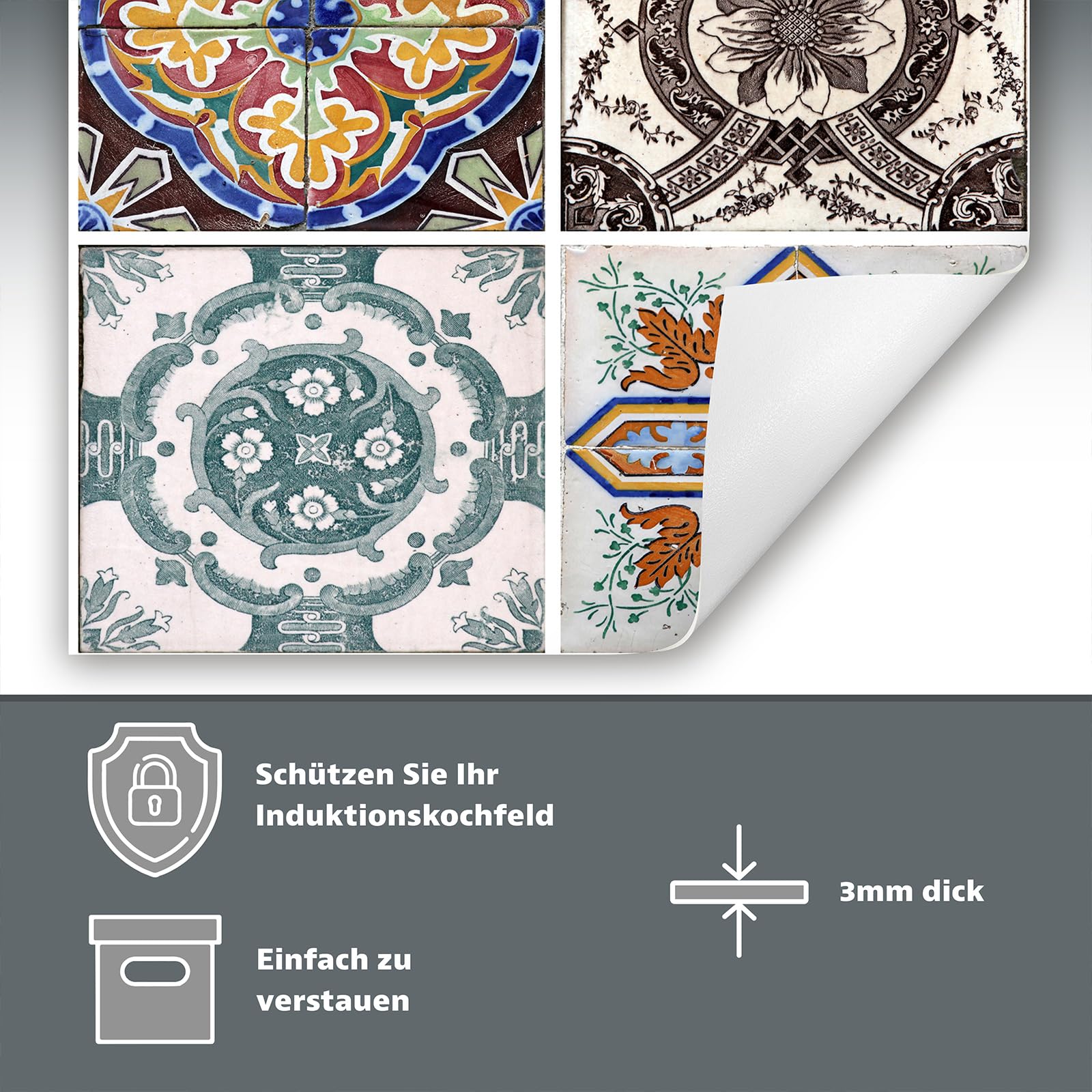 Tappetino Protettivo Per Piano Induzione 30x52 Cm | Anti-Graffi E Facile Da Pulire | Design Mosaico Colorato