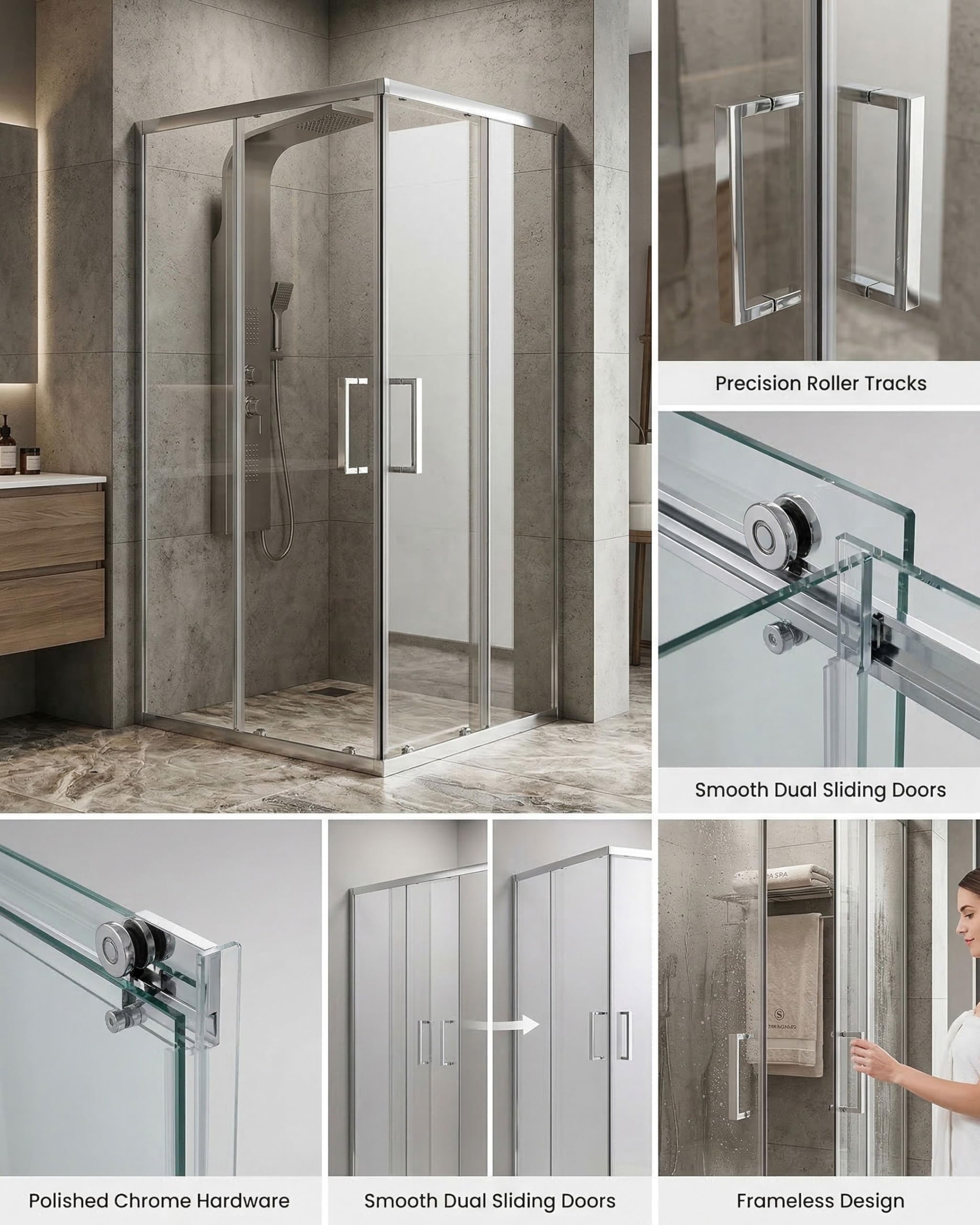 DocciaSì® - Box Doccia Angolare 70x90 cm con Porte Scorrevoli e Vetro Temperato Trasparente da 6 mm, Profili in Alluminio Cromato e Maniglia in Acciaio Inox dal Design Moderno e Funzionale