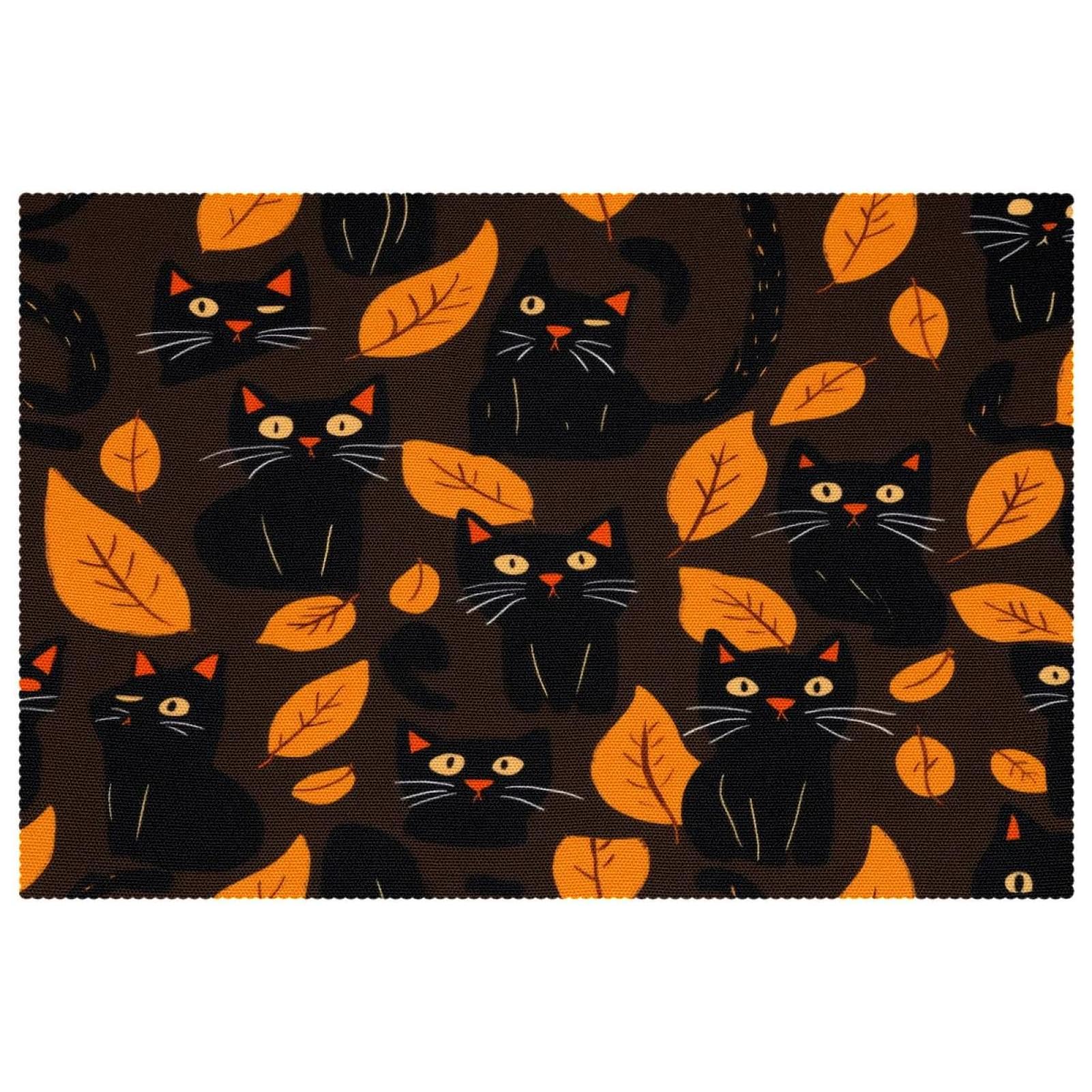 Set de table chat noir antidérapant lot de 6 pièces lavables pour décorer la cuisine
