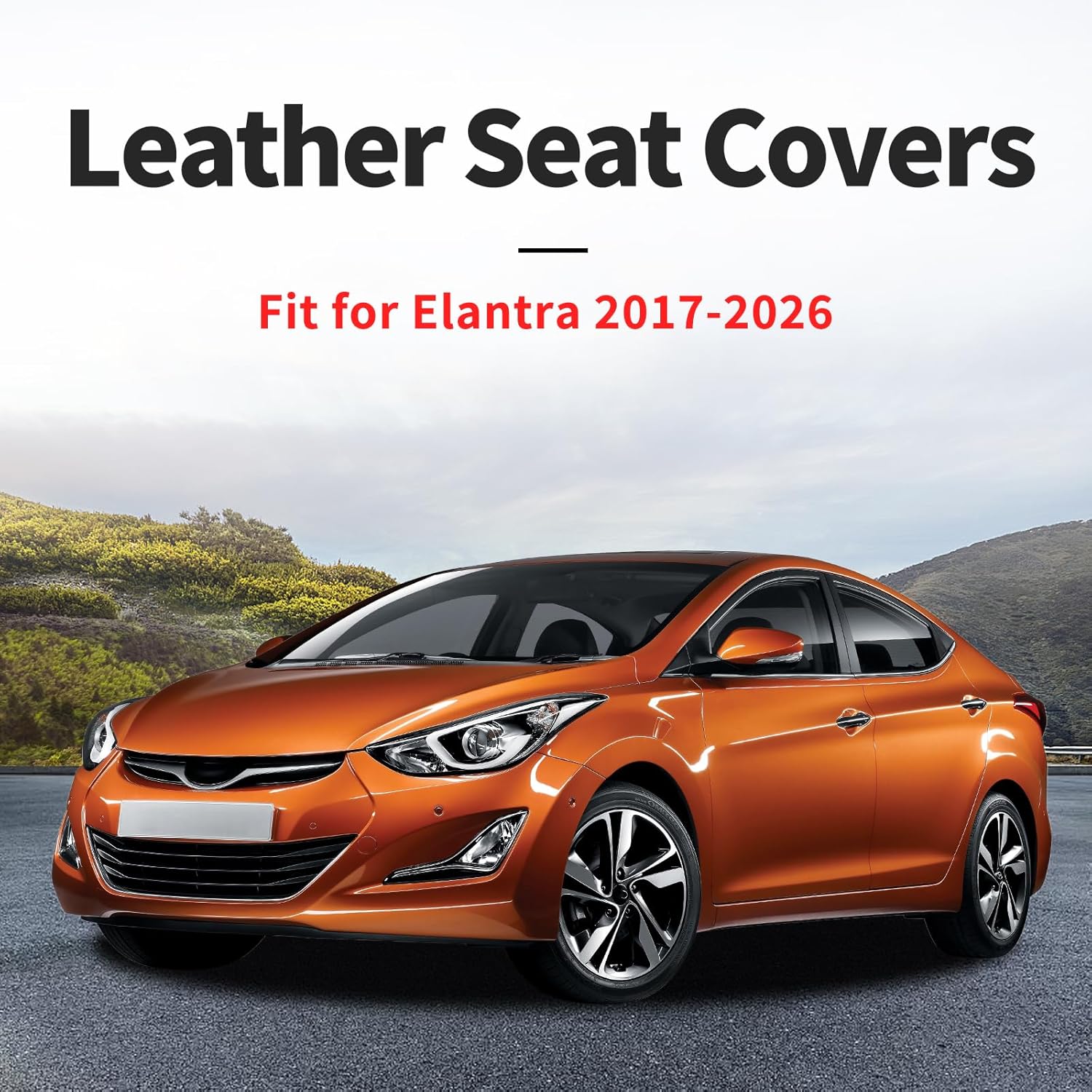 Fit Elantra Car Seat Covers for Hyundai Elantra 2017-2025 2026 - Premium Leather, Waterproof, All-Weather, Airbag Compatible, Anti-Slip, Breathable, Seat Protectors, Full Set, Black