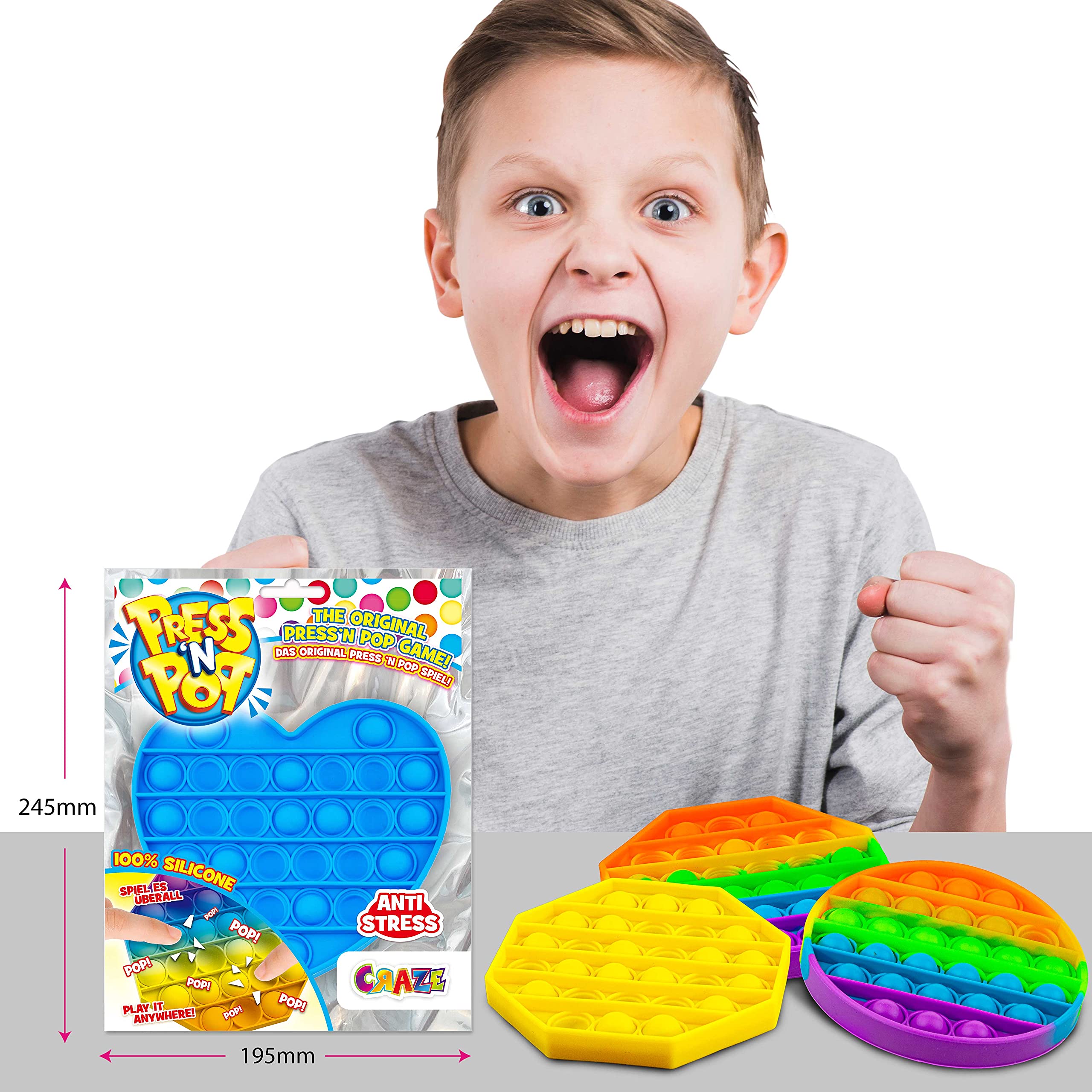 CRAZE PressNPop Press N POP 37232, zabawka sensoryczna antystresowa dla dzieci i dorosłych, kolorowe motywy, 37232, piękne kombinacje kolorów