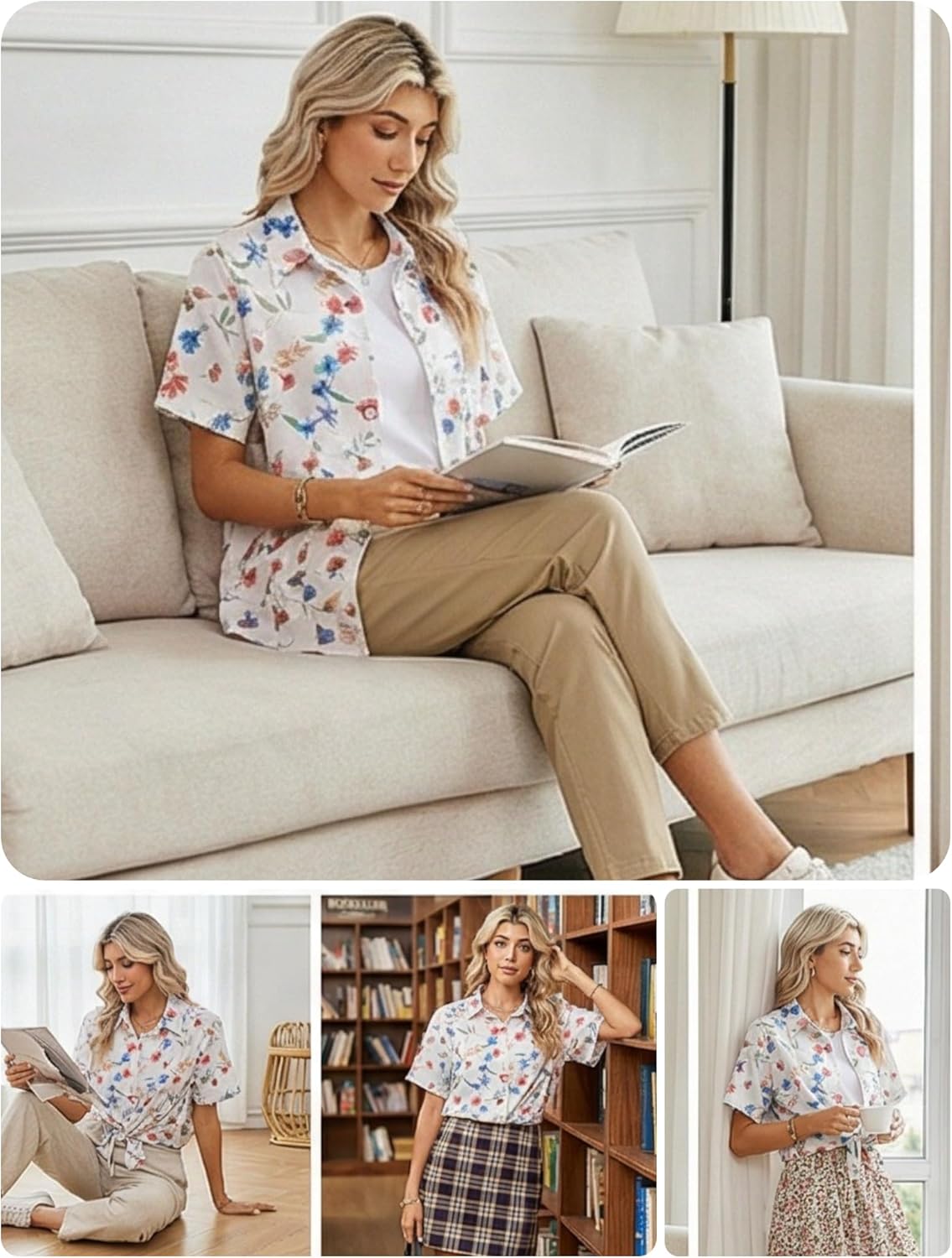 Zeagoo Women Linen Button Down Shirts Short Sleeve Blouse Business Casual Tops Dressy Summer Outfits - Image 4