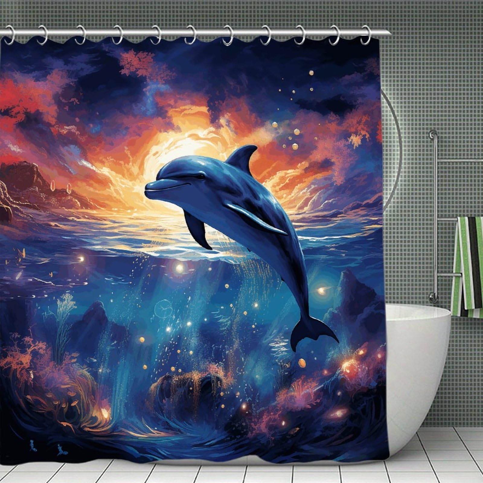 VstaDank Colorful Starry Sky Ocean Dolphin Bath Curtain Elegant Heavy Duty Shower Curtains 70x70 in Rustic Farmhouse Cloth Shower Curtains Neutral Modern Bath Curtain for Bathroom