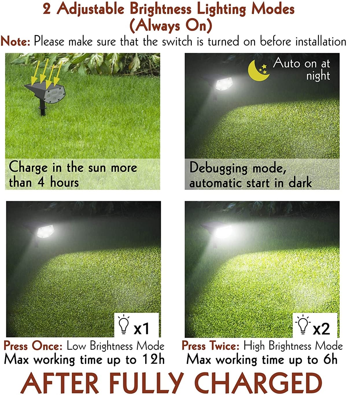 Projecteurs de Paysage solaires à LED étanches sans Fil alimentés à l'énergie Solaire Appliques extérieures 2 en 1 projecteurs d'aménagement paysager solaires pour allée de Jardin de Cour