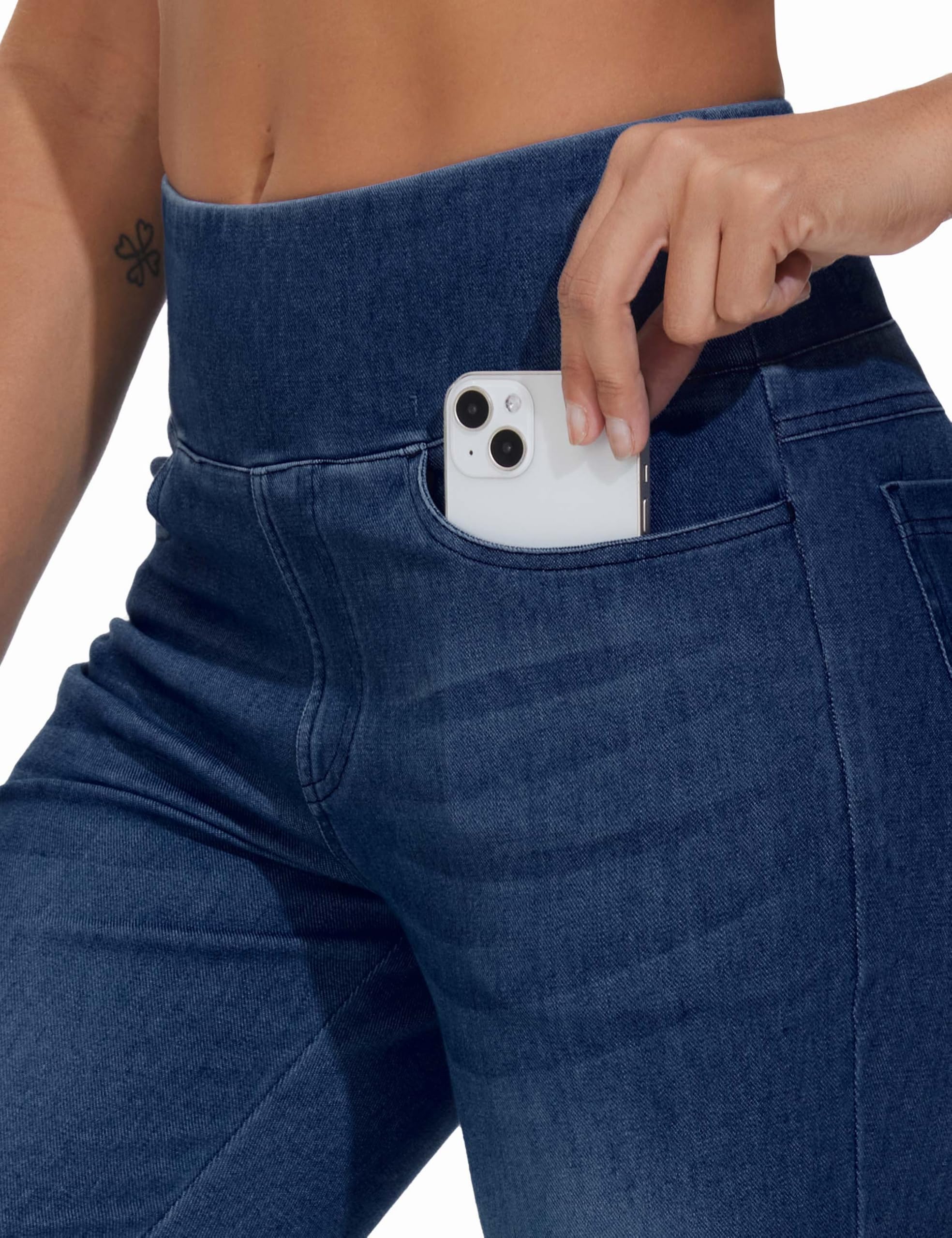 THE GYM PEOPLE Jeans da donna a campana con controllo della pancia, a vita alta, gamba larga, pantaloni svasati Jeggings con tasche