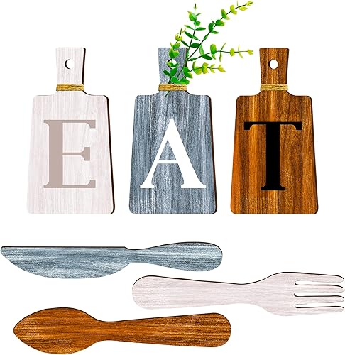 Miniatura 11 de Juego de 6 letreros de girasol para cocina, tenedor y cucharas, decoración de pared de cocina, placas colgantes de madera, arte de pared de granja