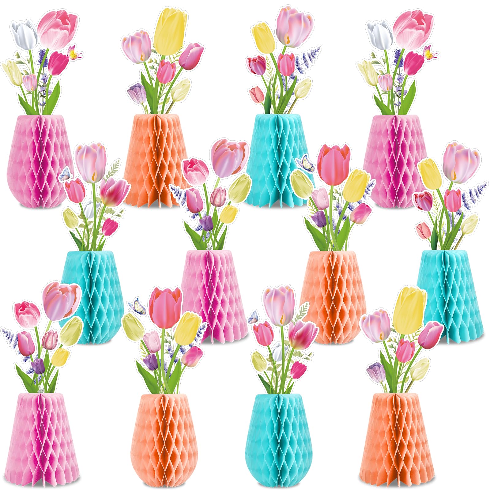 Photo 1 of 12pcs Tulip Honeycomb Centerpieces 3D Tulip Flower Party Decorations Spring Floral Honeycomb Centerpieces Decor Party Supplies for Spring Garden Wedding Birthday Mother's Day Baby Shower Decor